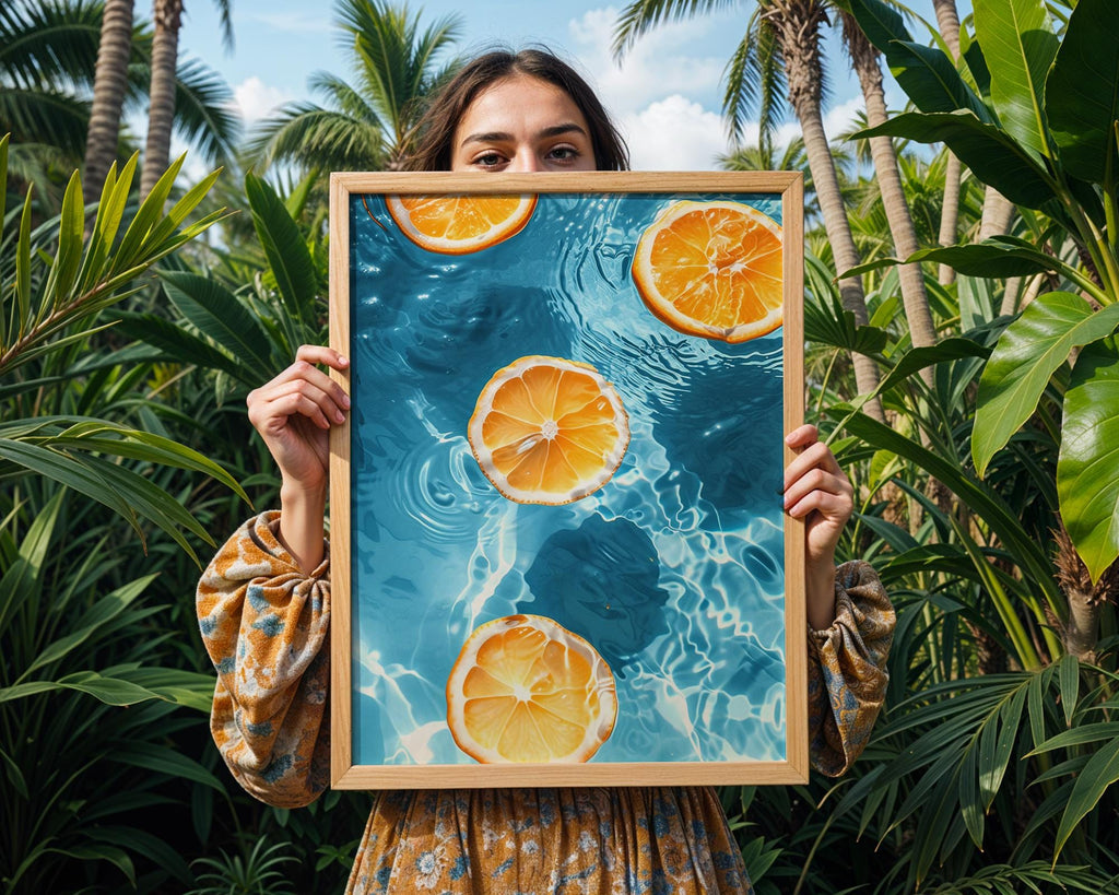 Colourful Prints | Citrus Pool Art Print | Summer Orange Slice Poster wall art print, modern home decor, unframed artwork by Nomad & Nest