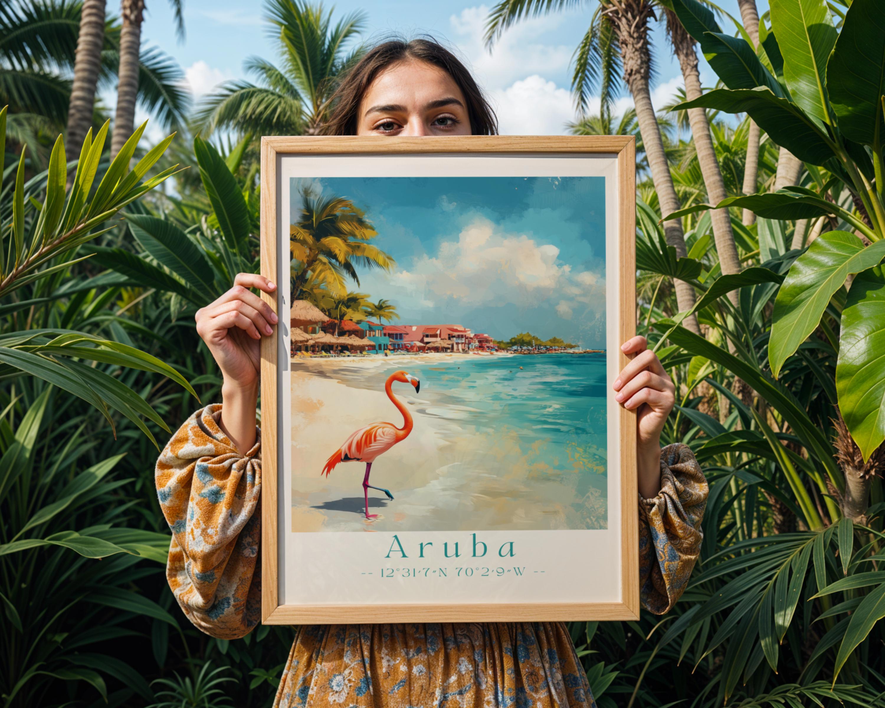 Aruba Flamingo Beach Print – Tropical Coastal Wall Art wall art print, modern home decor, unframed artwork by Nomad & Nest