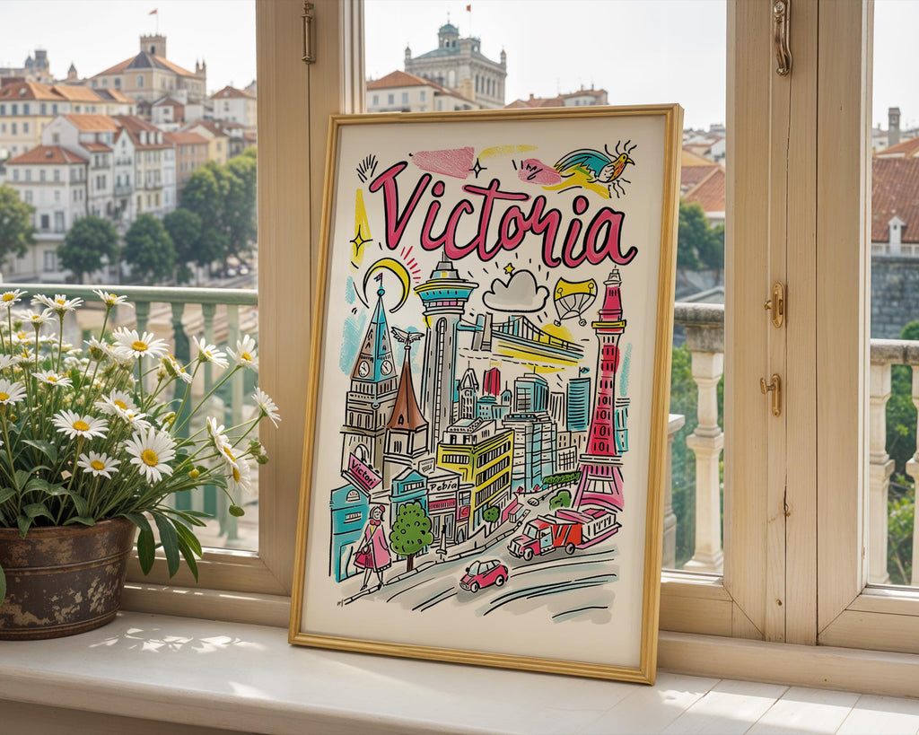 Victoria Canada Travel Poster | Colorful British Columbia Cityscape Art wall art print, modern home decor, unframed artwork by Nomad & Nest