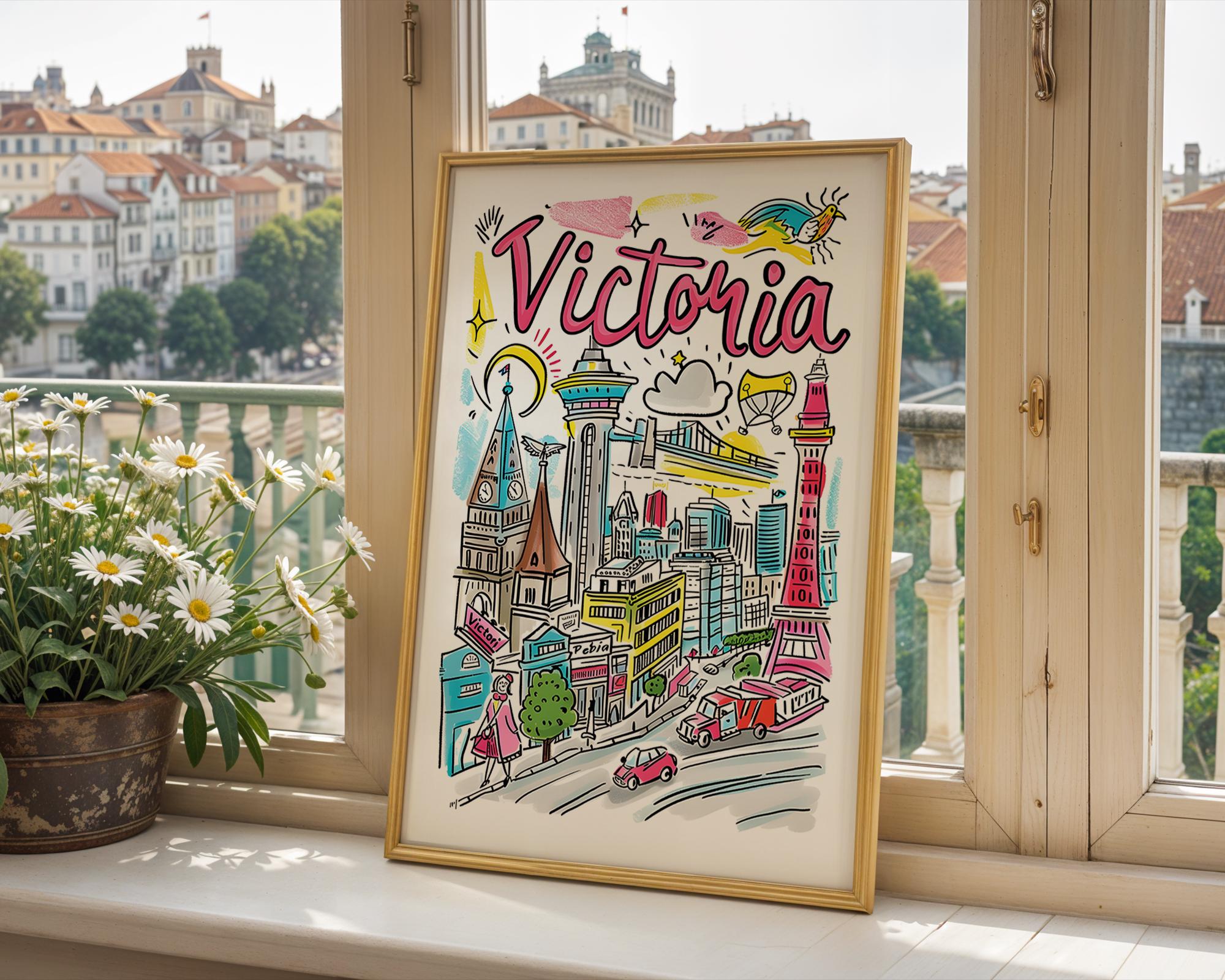 Victoria Canada Travel Poster | Colorful British Columbia Cityscape Art wall art print, modern home decor, unframed artwork by Nomad & Nest