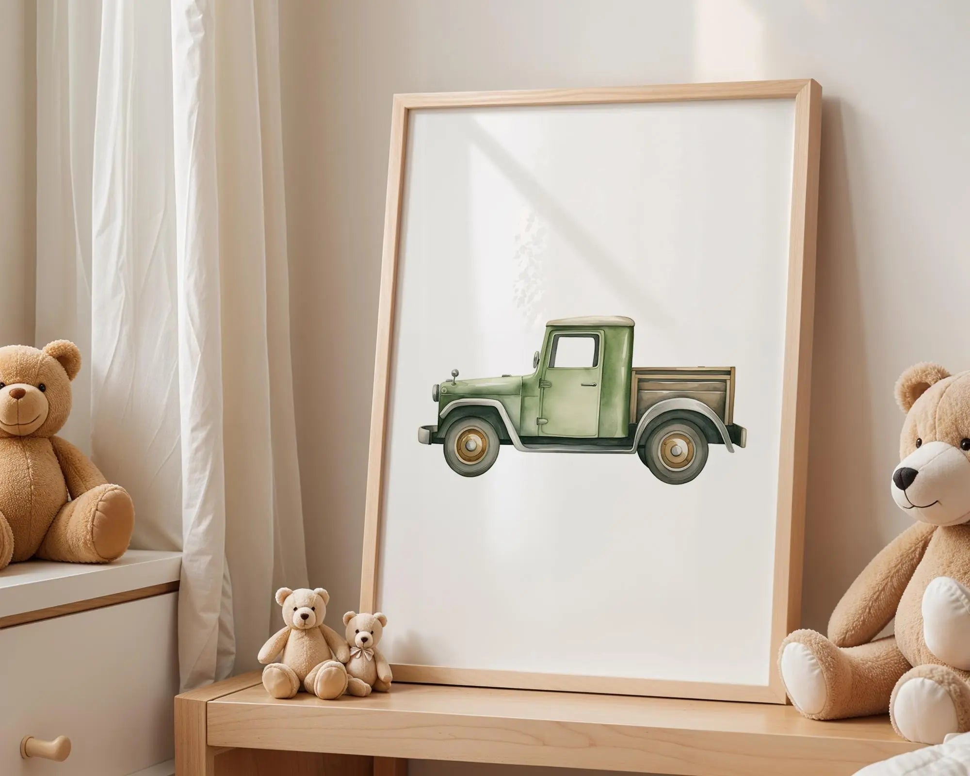 Playroom Ideas | Vintage Green Truck Nursery Wall Art Classic Vehicle Print wall art print, modern home decor, unframed artwork by Nomad & Nest