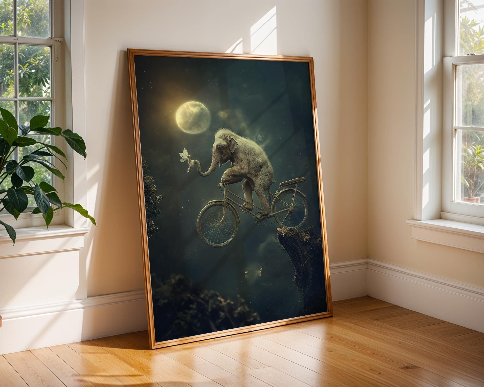 Elephant on Bicycle Print | Surreal Animal Art, Nursery Decor wall art print, modern home decor, unframed artwork by Nomad & Nest