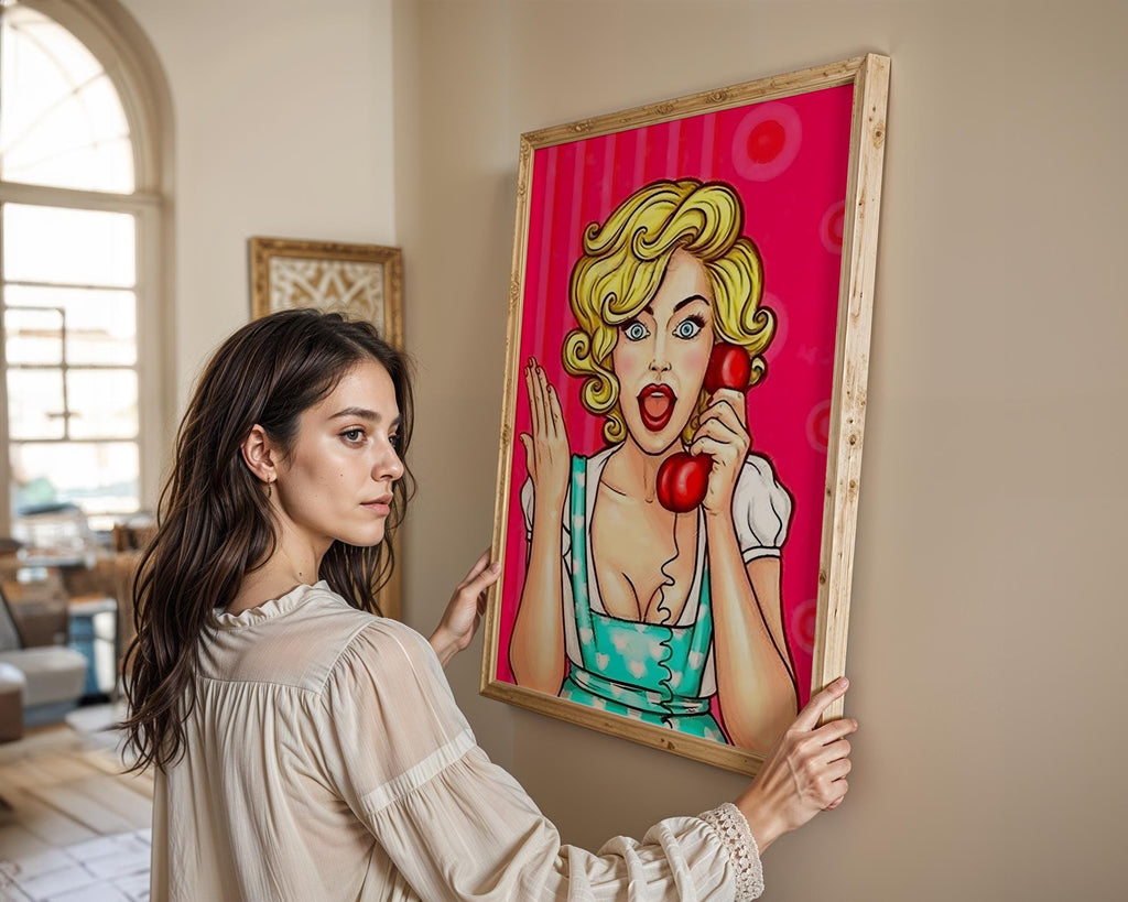 Modern Pop Art | Retro  Print | 1950s Blonde Woman on Phone, Mid-Century Modern wall art print, modern home decor, unframed artwork by Nomad & Nest