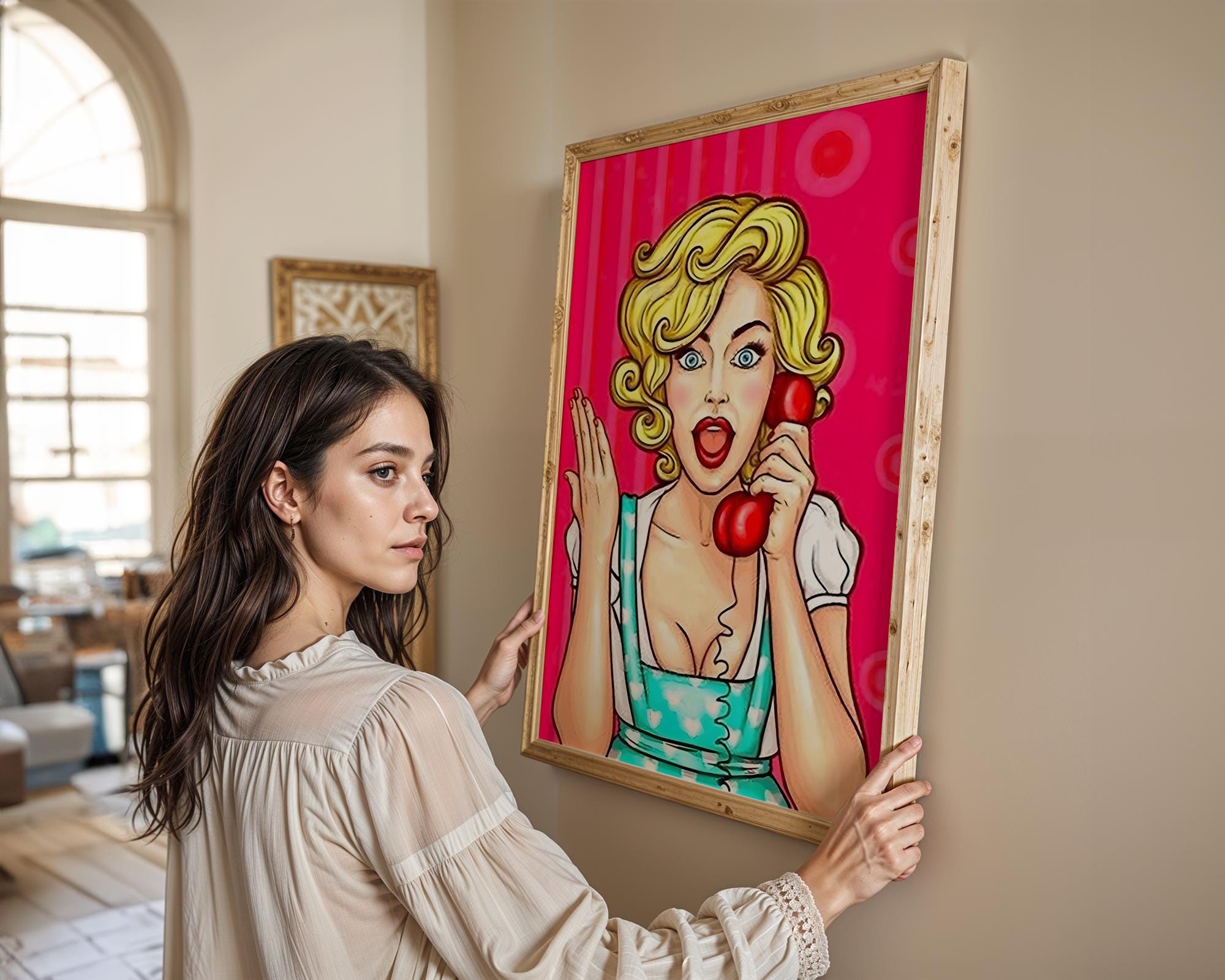 Modern Pop Art | Retro  Print | 1950s Blonde Woman on Phone, Mid-Century Modern wall art print, modern home decor, unframed artwork by Nomad & Nest