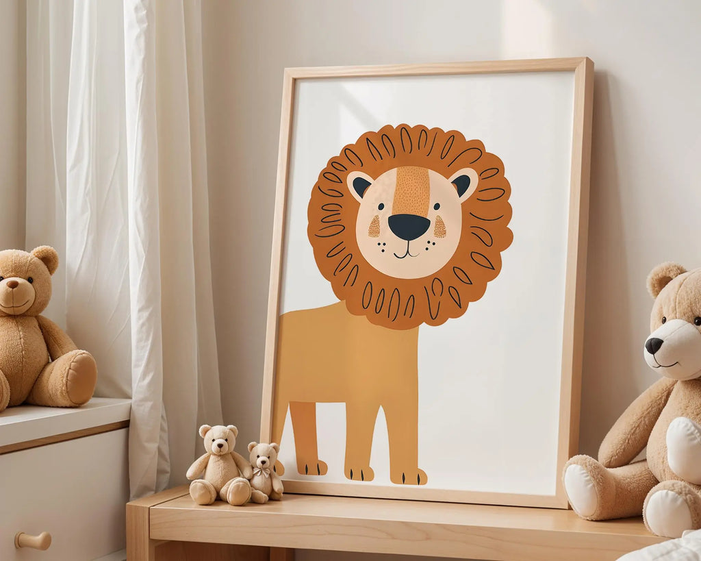 Playroom Ideas | Smiling Lion Nursery Wall Art | Safari Animal Baby Decor wall art print, modern home decor, unframed artwork by Nomad & Nest