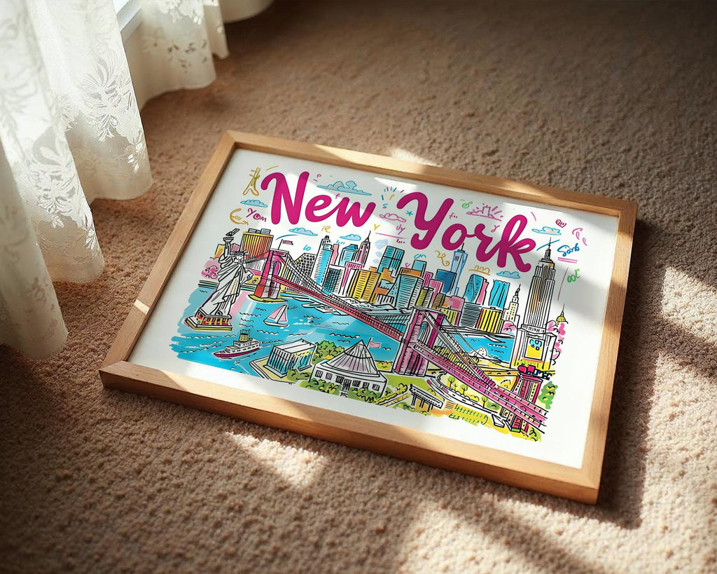 New York City Art Print | Colorful NYC Skyline Poster wall art print, modern home decor, unframed artwork by Nomad & Nest