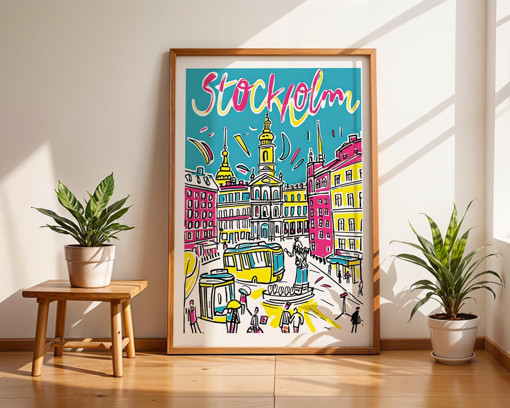 Stockholm Sweden Poster | Colorful Hand-Drawn Cityscape Art Print wall art print, modern home decor, unframed artwork by Nomad & Nest