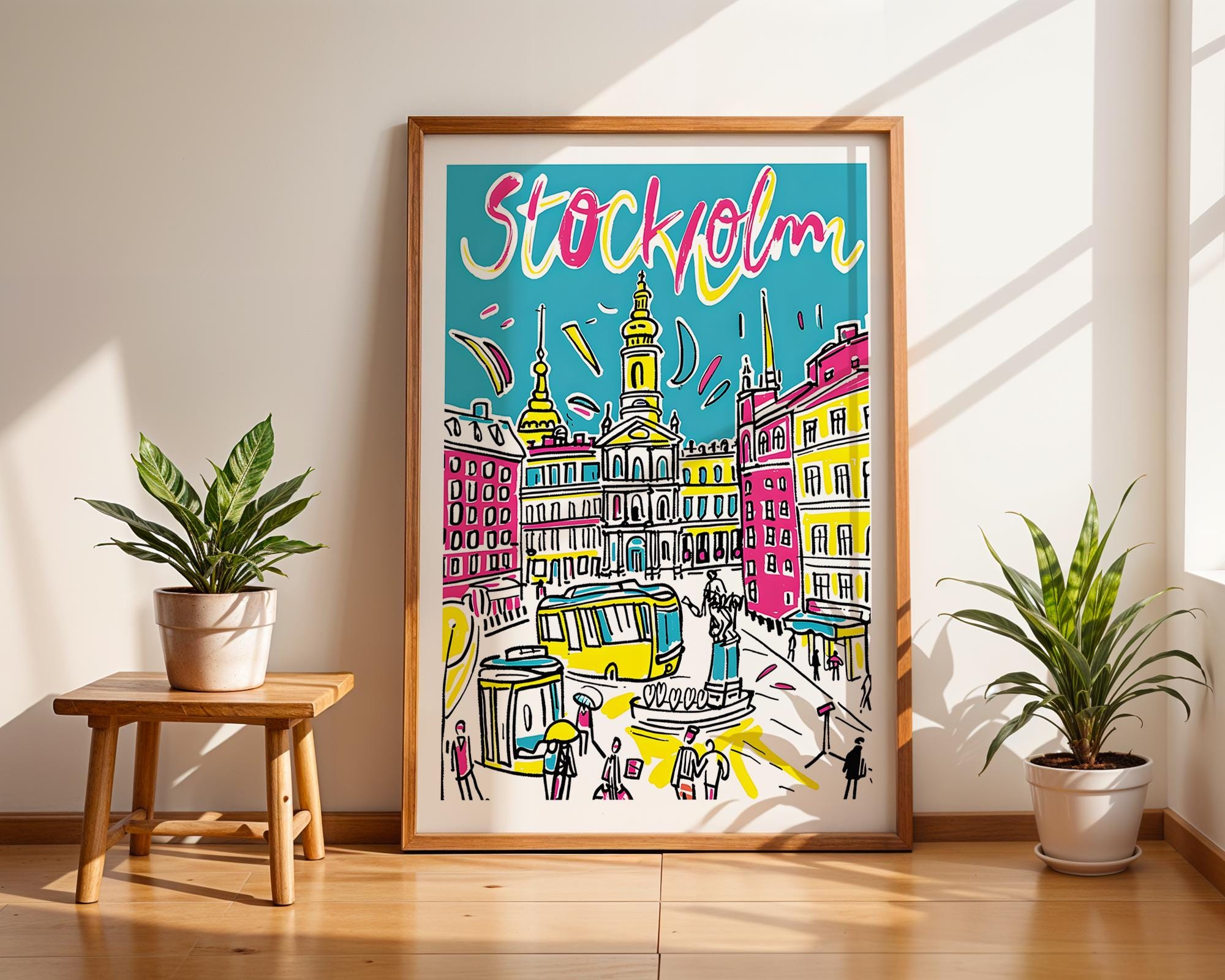 Stockholm Sweden Poster | Colorful Hand-Drawn Cityscape Art Print wall art print, modern home decor, unframed artwork by Nomad & Nest