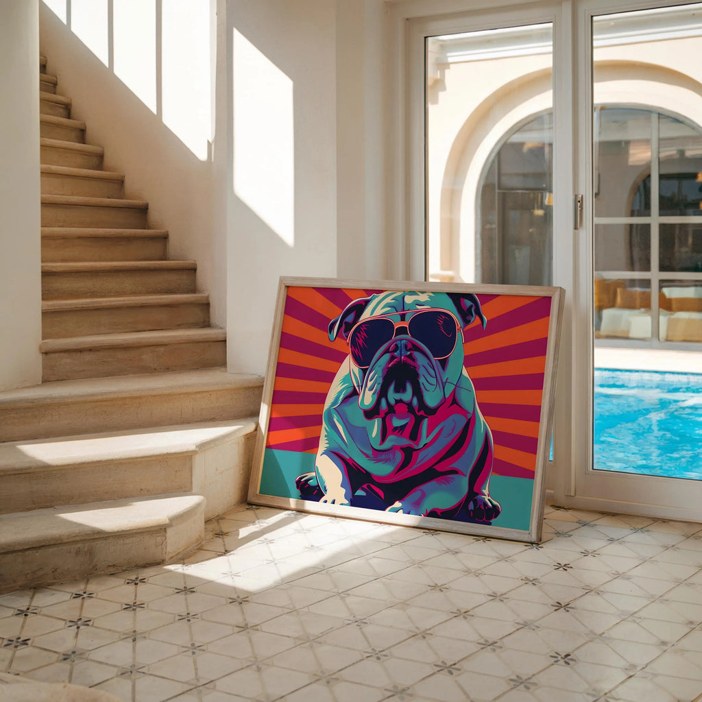 Modern Pop Art | Retro Bulldog  Print | Funky  Dog with Sunglasses wall art print, modern home decor, unframed artwork by Nomad & Nest