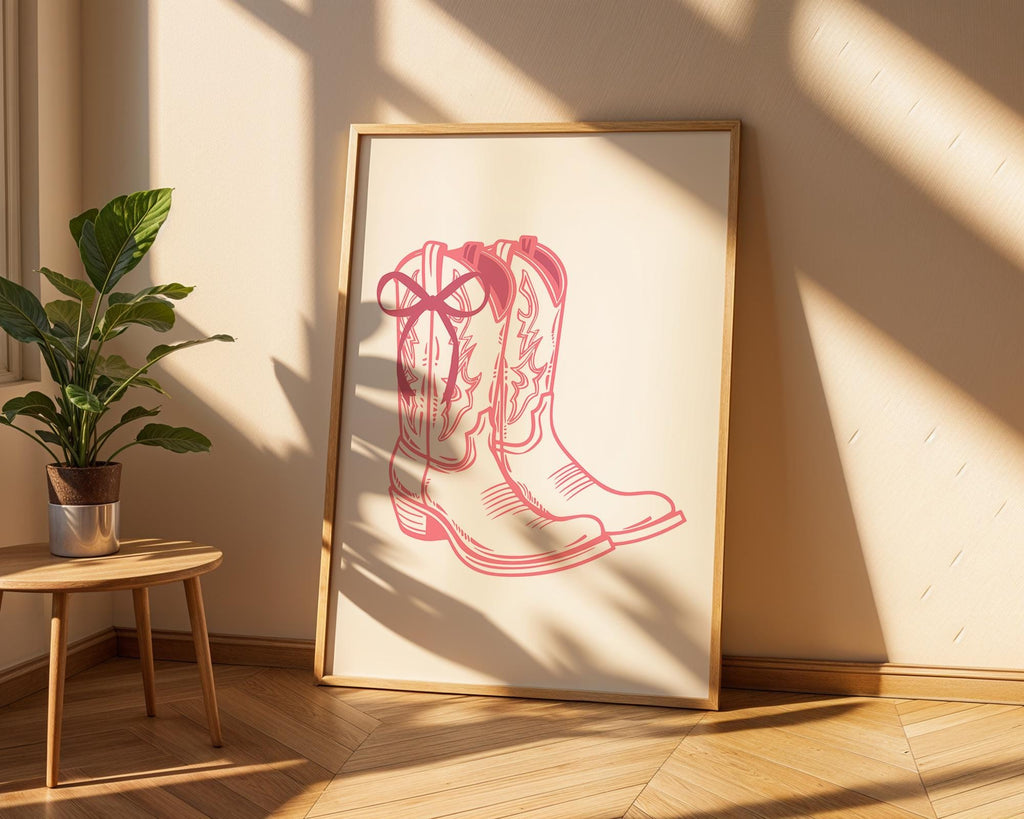 Pink Cowboy Boots Line Art Print | Girly Western Decor wall art print, modern home decor, unframed artwork by Nomad & Nest