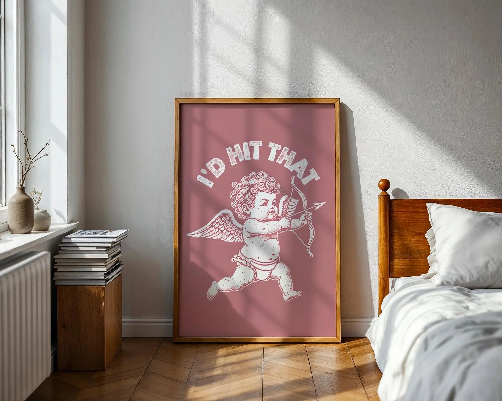 Positive Emotion | I’d Hit That Cupid Wall Art | Cheeky Love Illustration | Vintage Valentine Poster wall art print, modern home decor, unframed artwork by Nomad & Nest