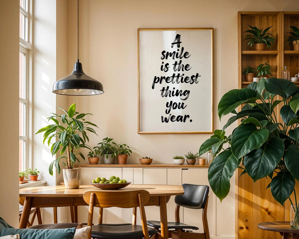 Positive Emotion | A Smile Is The Prettiest Thing Quote | Elegant Typography Wall Art wall art print, modern home decor, unframed artwork by Nomad & Nest