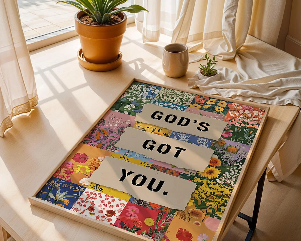 God's Got You Floral Wall Art Print | Christian Encouragement wall art print, modern home decor, unframed artwork by Nomad & Nest