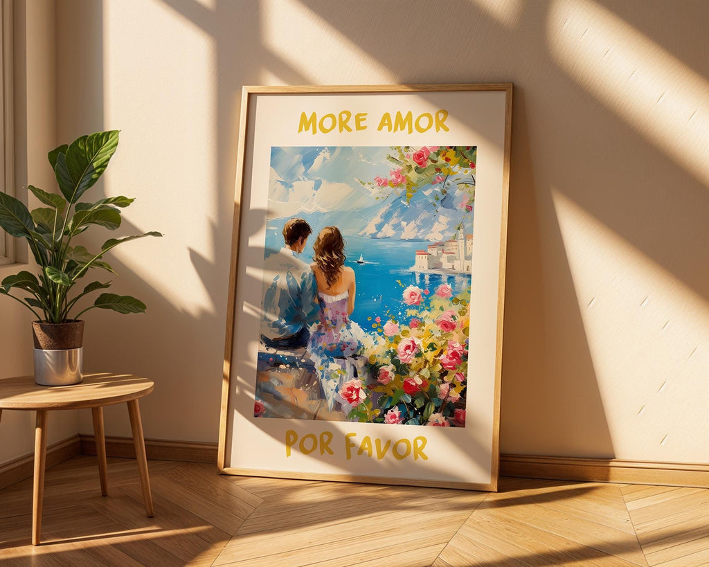 Colourful Prints | Seaside Love Painting Print | Romantic Couple, Roses, Coastal Art wall art print, modern home decor, unframed artwork by Nomad & Nest