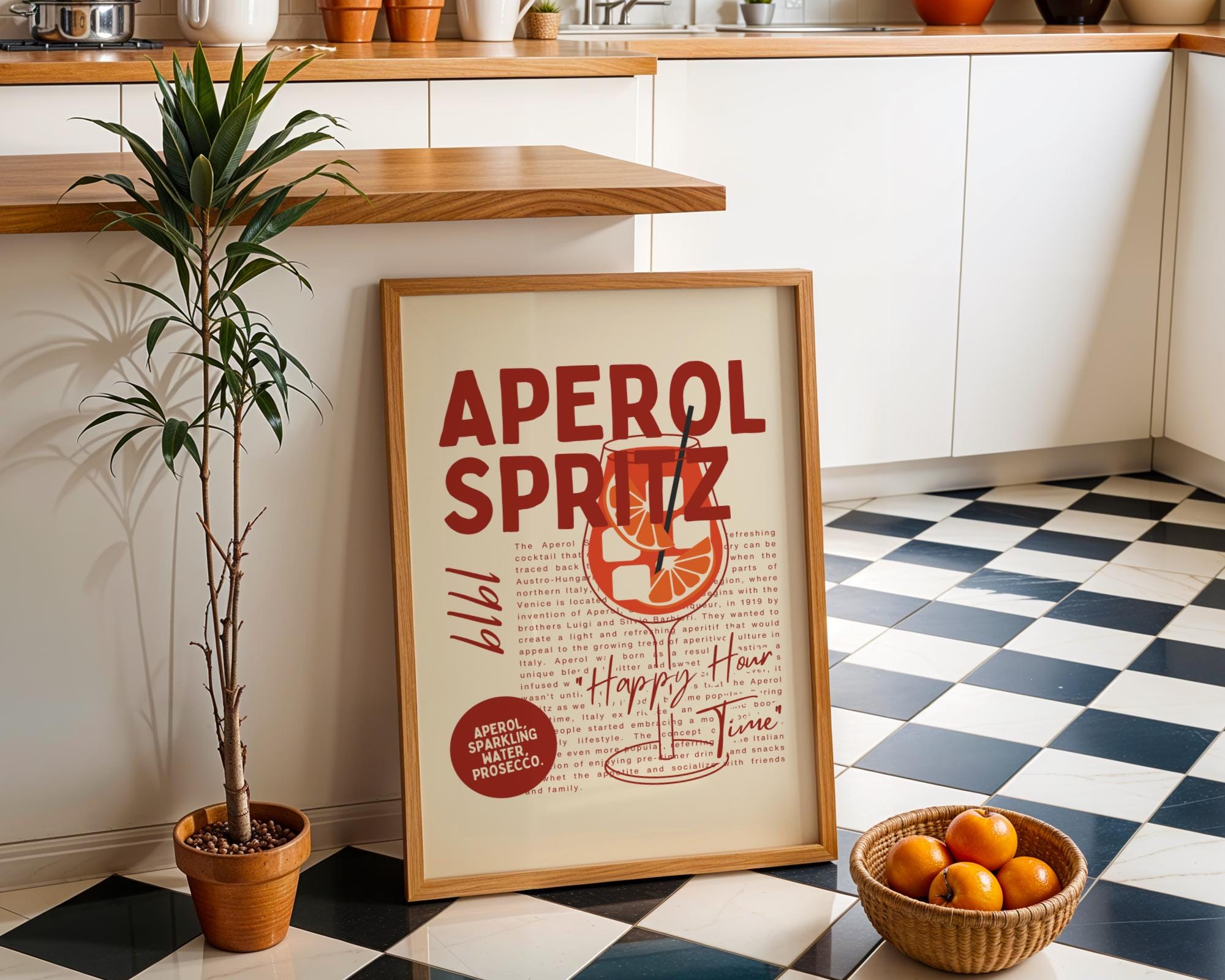 Aperol Spritz Cocktail Art Print • Retro Italian Bar Decor wall art print, modern home decor, unframed artwork by Nomad & Nest