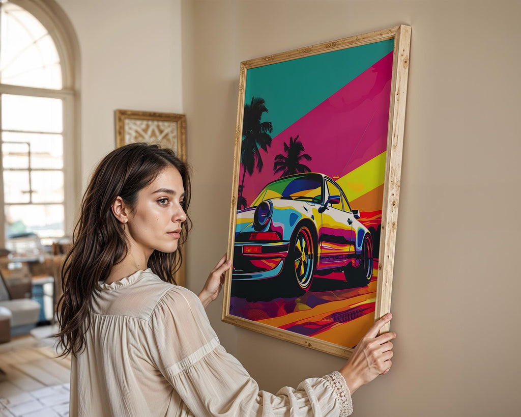 Modern Pop Art | Retro Porsche 911  Print | Tropical Sunset Coastal wall art print, modern home decor, unframed artwork by Nomad & Nest