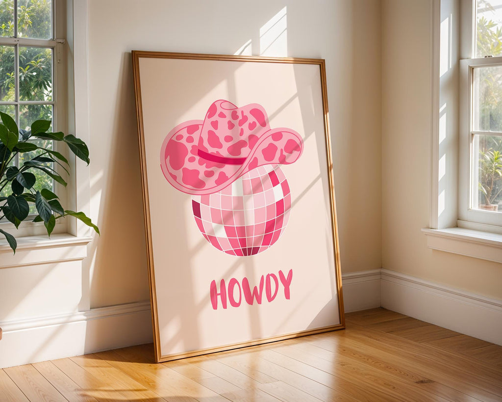 Pink Disco Ball Cowboy Hat Print | Girly Western Wall Art wall art print, modern home decor, unframed artwork by Nomad & Nest