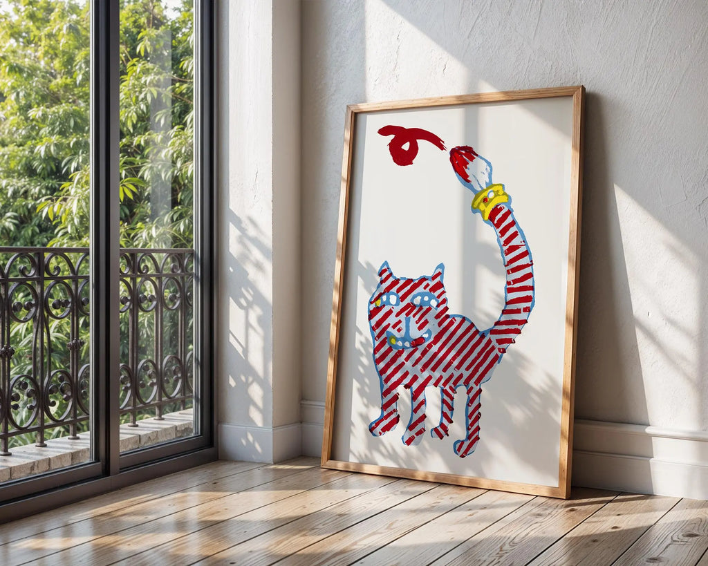 Striped Cat Wall Art | Whimsical Nursery Decor wall art print, modern home decor, unframed artwork by Nomad & Nest