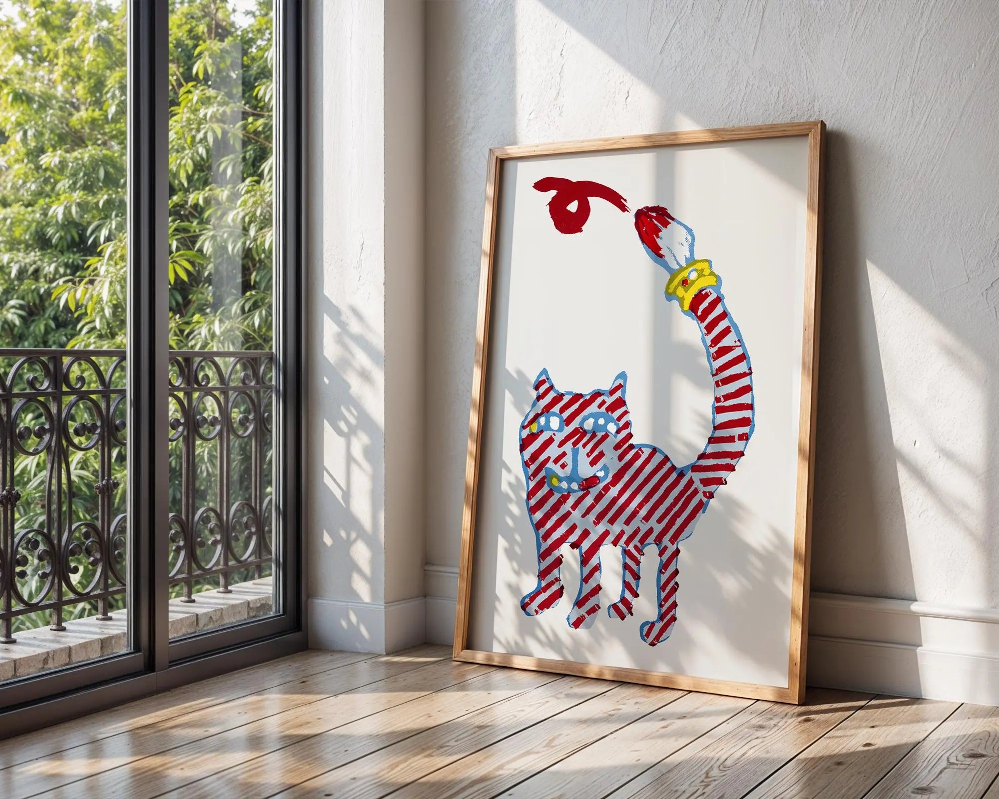 Striped Cat Wall Art | Whimsical Nursery Decor wall art print, modern home decor, unframed artwork by Nomad & Nest