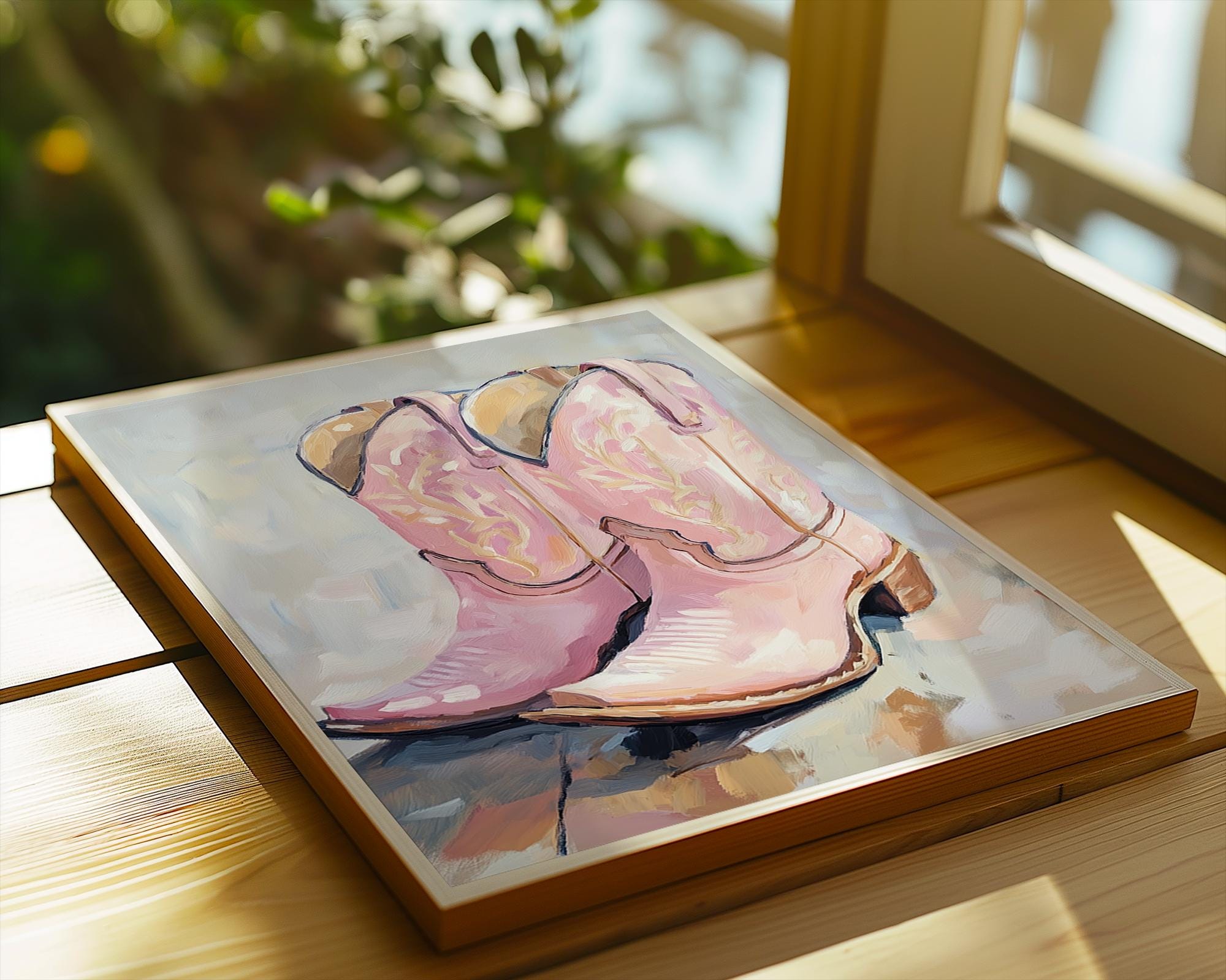 Pink Cowgirl Boots Oil Painting | Modern Western Art Poster wall art print, modern home decor, unframed artwork by Nomad & Nest