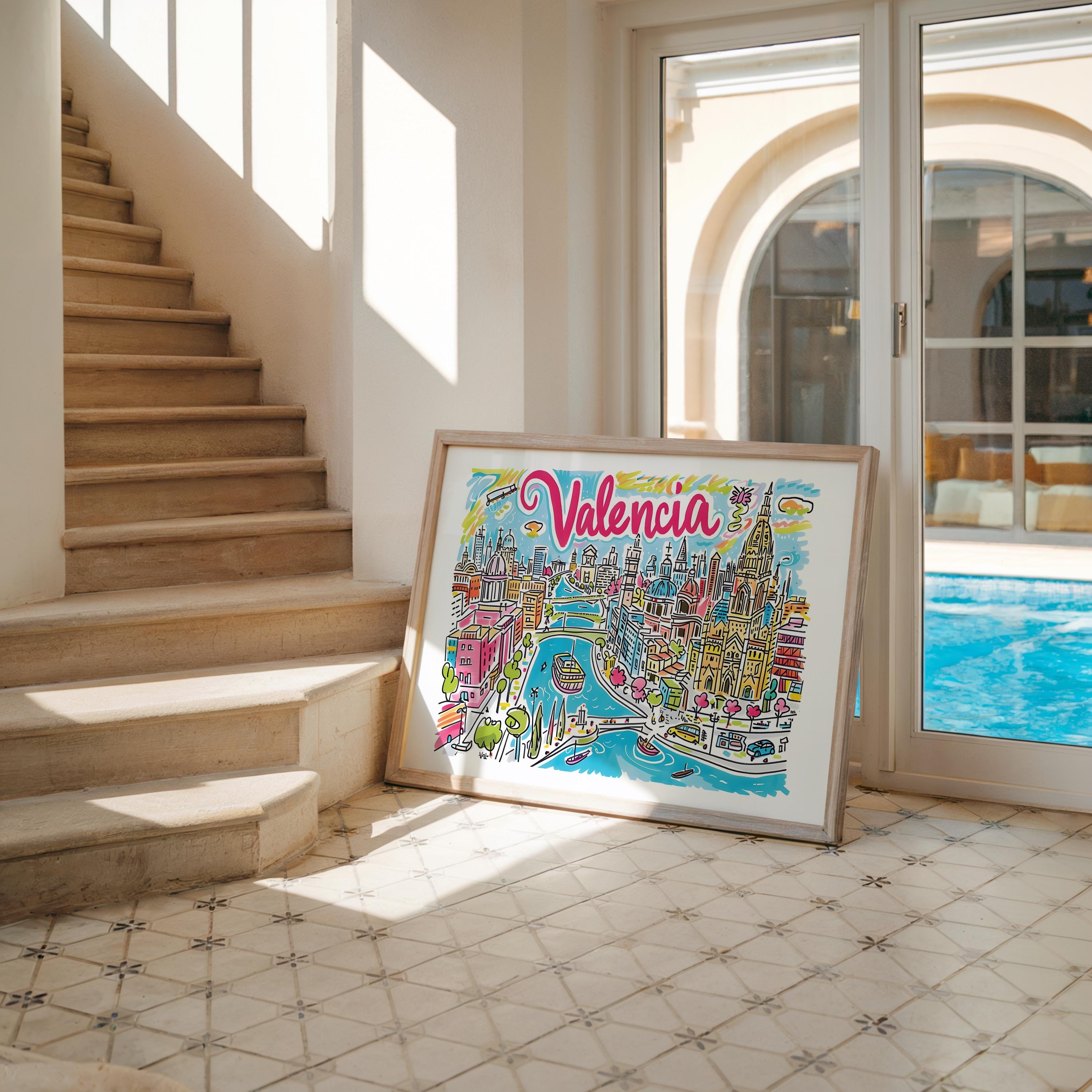 Valencia Spain Art Print | Colorful Cityscape Travel Poster wall art print, modern home decor, unframed artwork by Nomad & Nest
