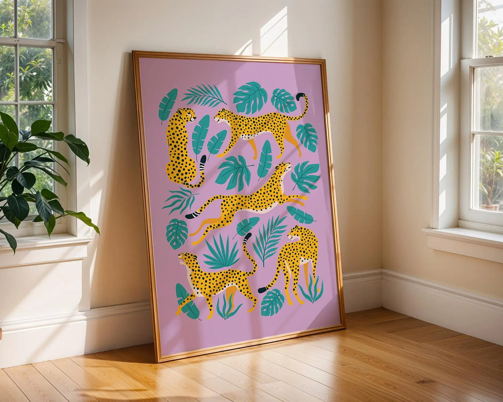Cheetah Jungle Art Print | Boho Safari Animal Illustration wall art print, modern home decor, unframed artwork by Nomad & Nest
