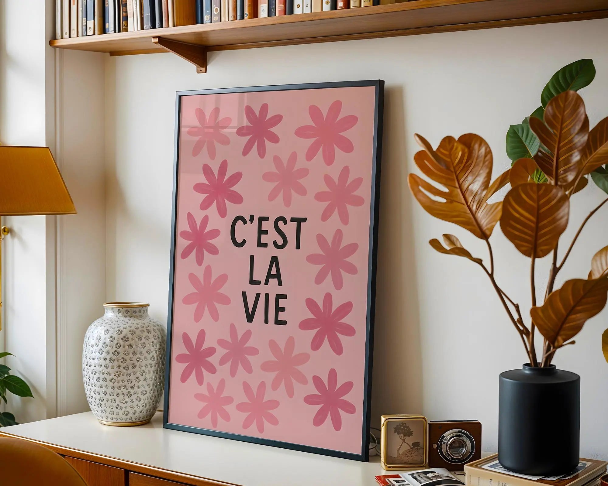 C’est La Vie Print | Pink Floral French Quote Poster wall art print, modern home decor, unframed artwork by Nomad & Nest