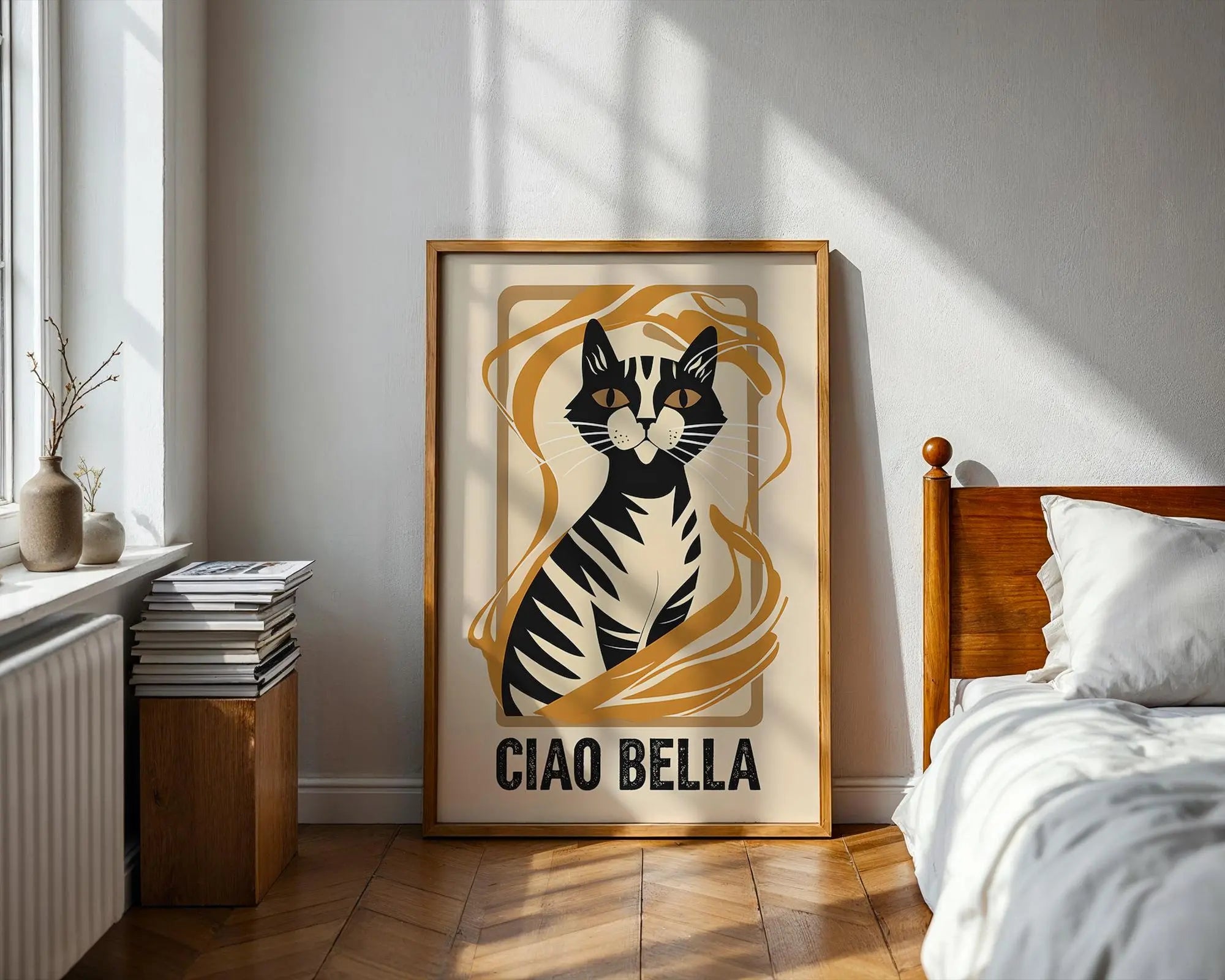 Ciao Bella Cat Art Print | Italian Inspired Animal Illustration wall art print, modern home decor, unframed artwork by Nomad & Nest