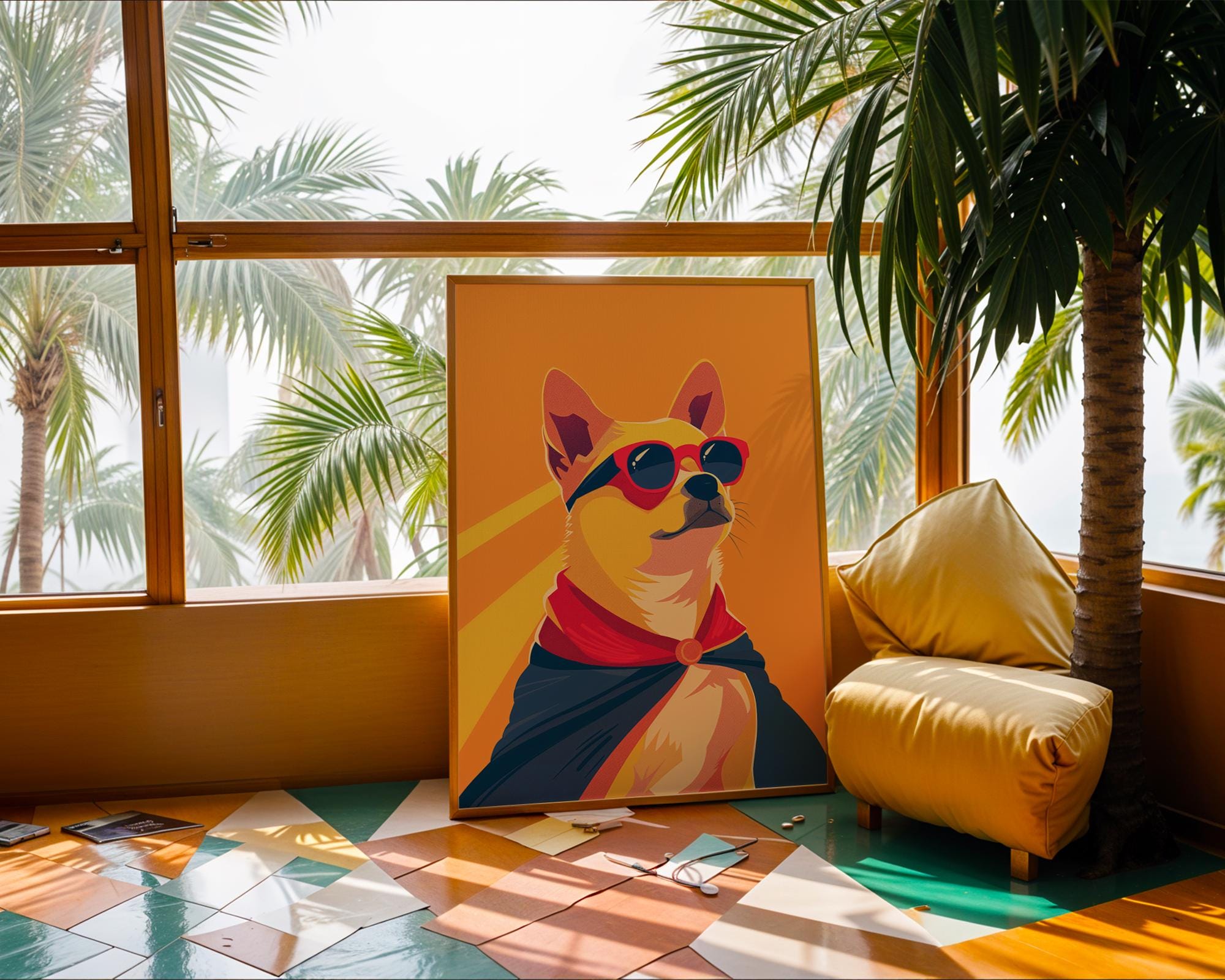 Superhero Dog Print | Retro Pop Art Pet Lover Gift wall art print, modern home decor, unframed artwork by Nomad & Nest