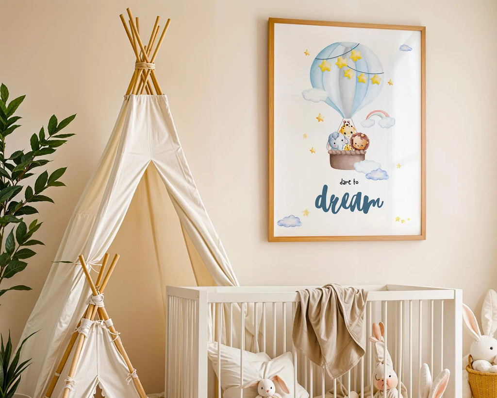 Playroom Ideas | Safari Balloon Nursery Art | Dream Big Baby Wall Print wall art print, modern home decor, unframed artwork by Nomad & Nest