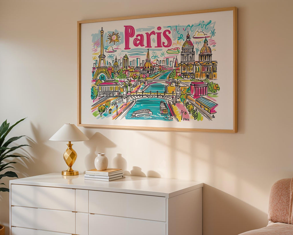 Paris France Poster | Colorful Cityscape Art Print wall art print, modern home decor, unframed artwork by Nomad & Nest