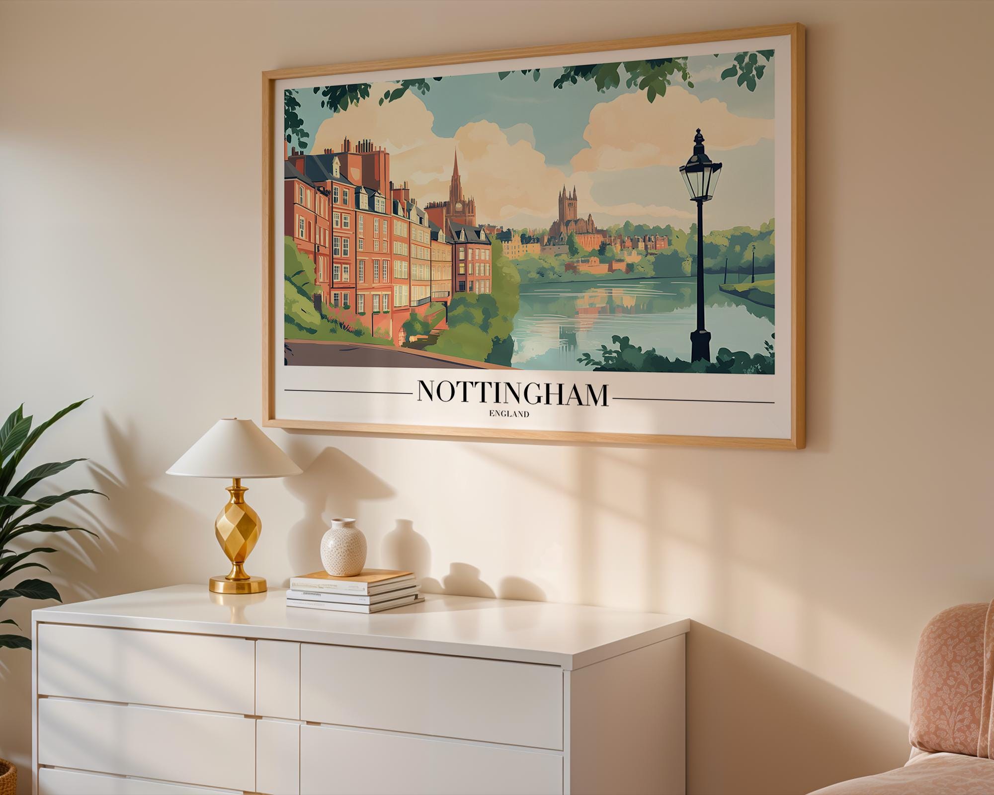 Nottingham England Art Print | Colorful Travel Poster wall art print, modern home decor, unframed artwork by Nomad & Nest