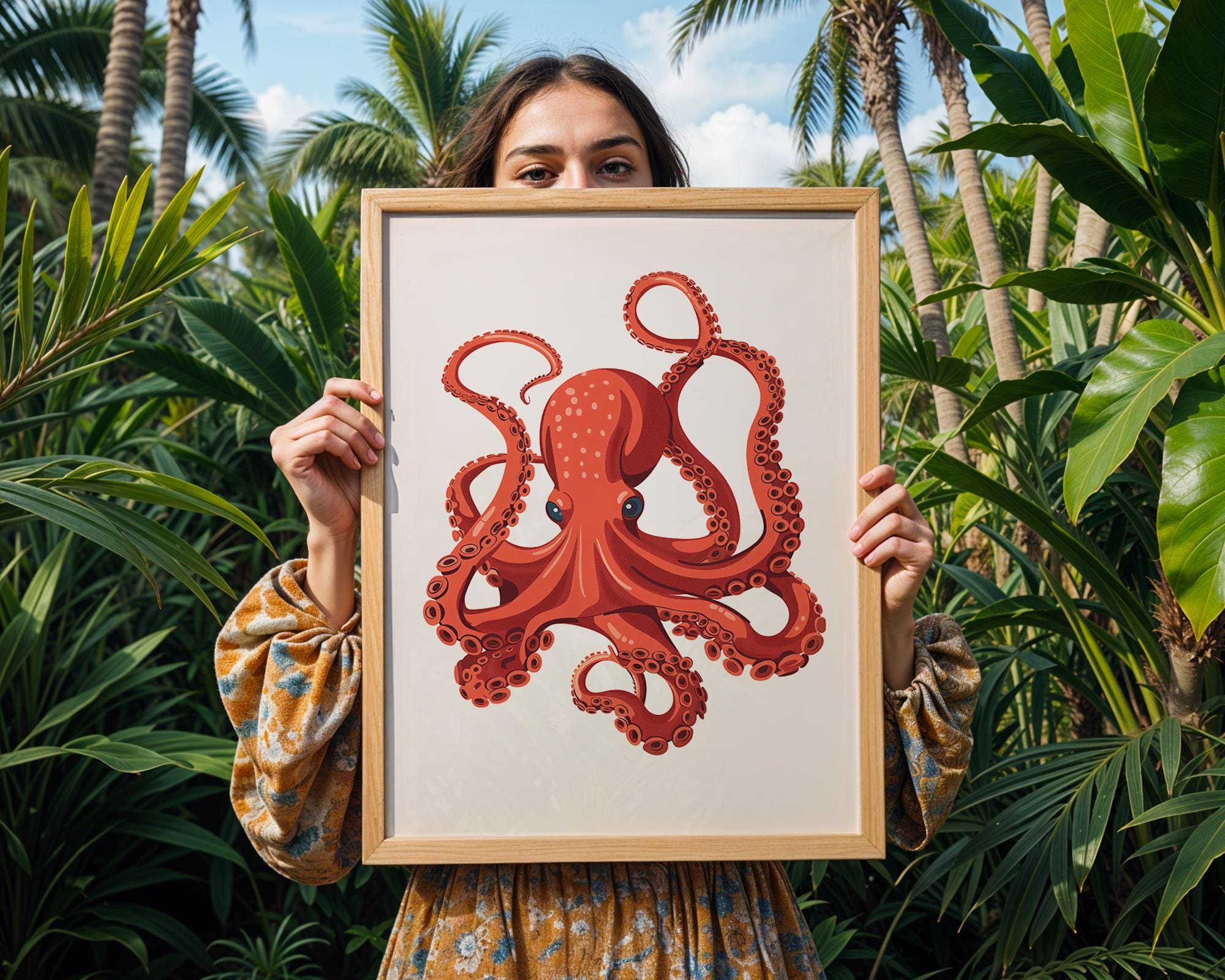 Orange Octopus Art Print | Modern Marine Nursery Decor wall art print, modern home decor, unframed artwork by Nomad & Nest