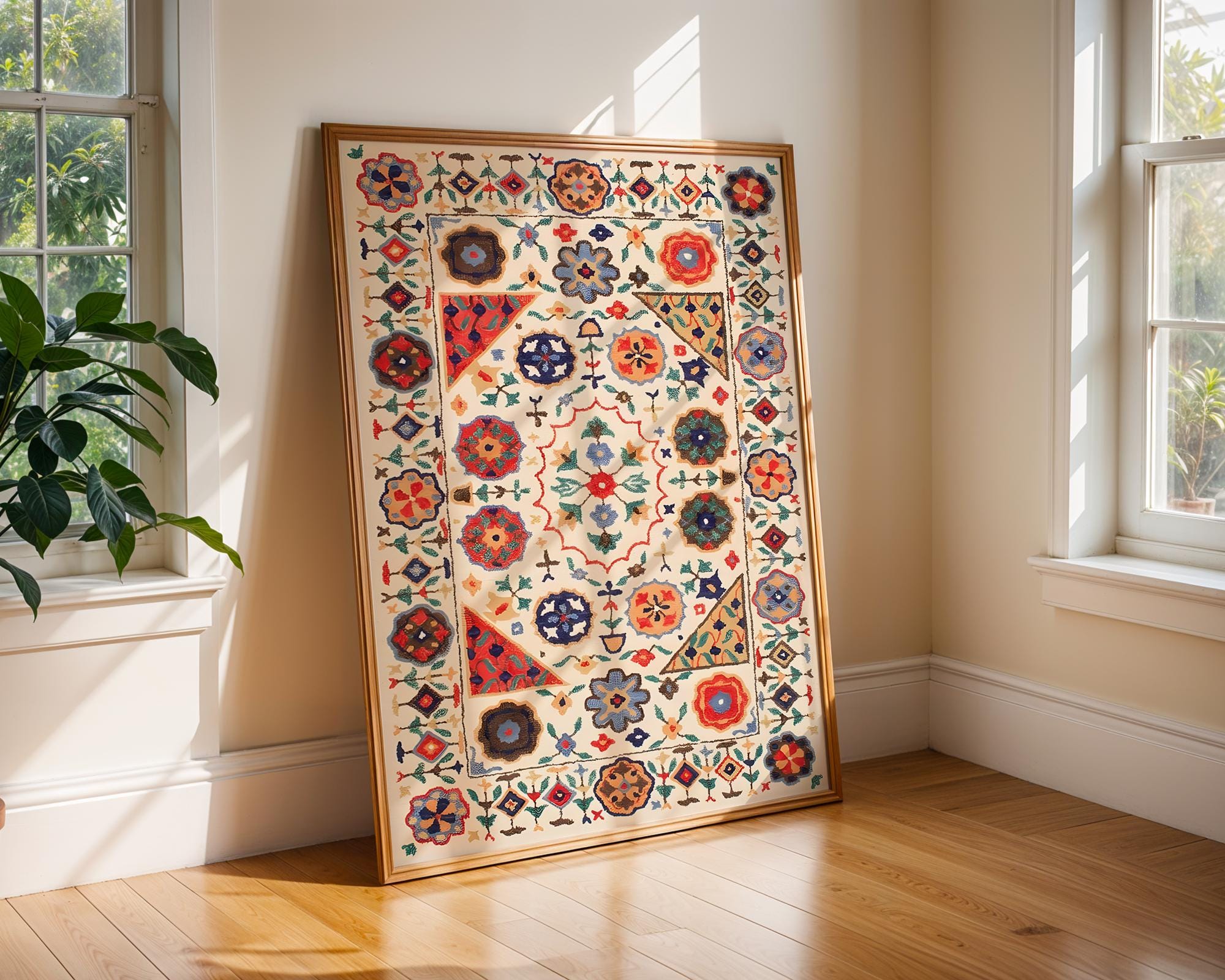 Folk Art Rug Print | Bohemian Textile Poster wall art print, modern home decor, unframed artwork by Nomad & Nest