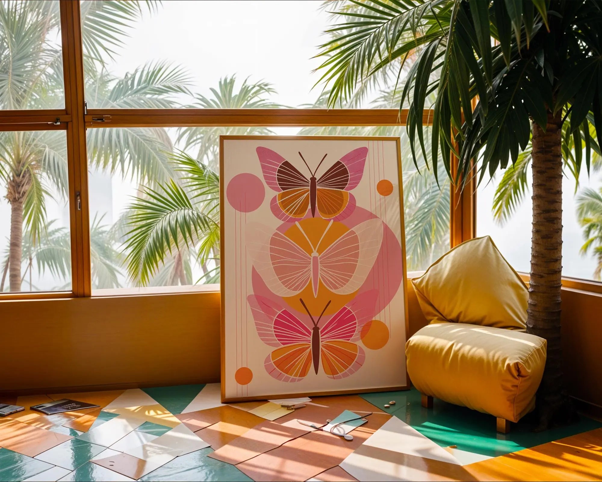 Geometric Butterfly Print | Vibrant Pink & Orange Wall Art wall art print, modern home decor, unframed artwork by Nomad & Nest