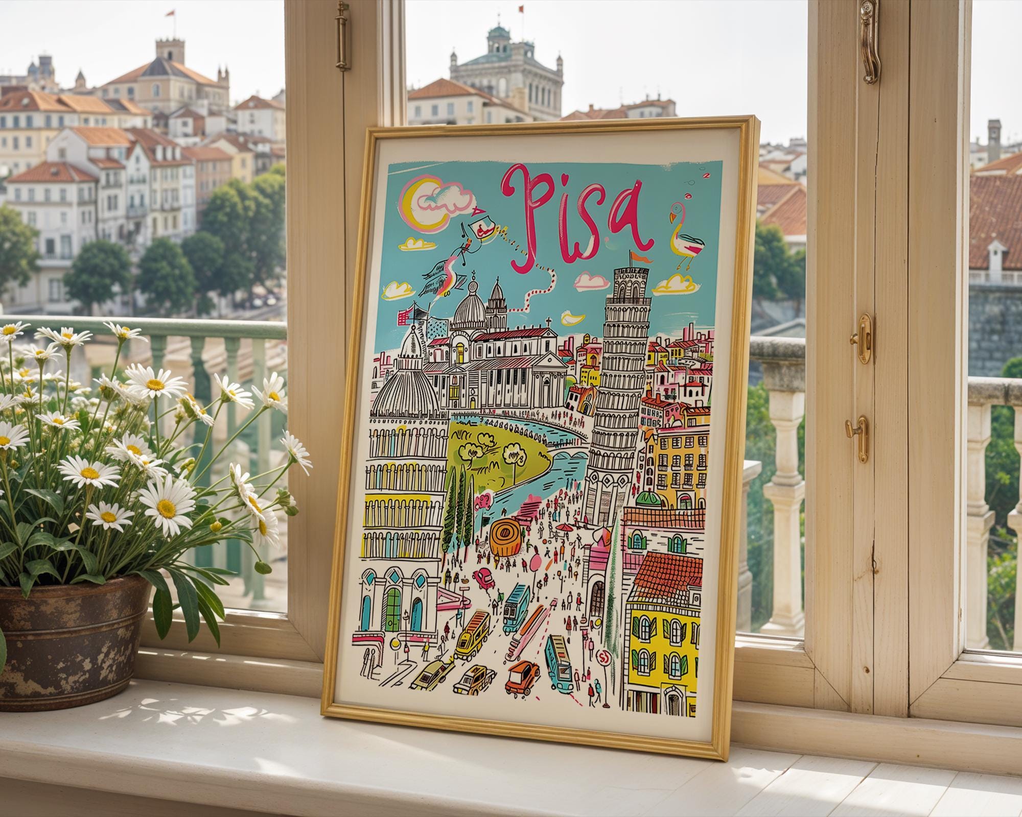 Leaning Tower of Pisa Print | Colorful Italian Cityscape Poster wall art print, modern home decor, unframed artwork by Nomad & Nest