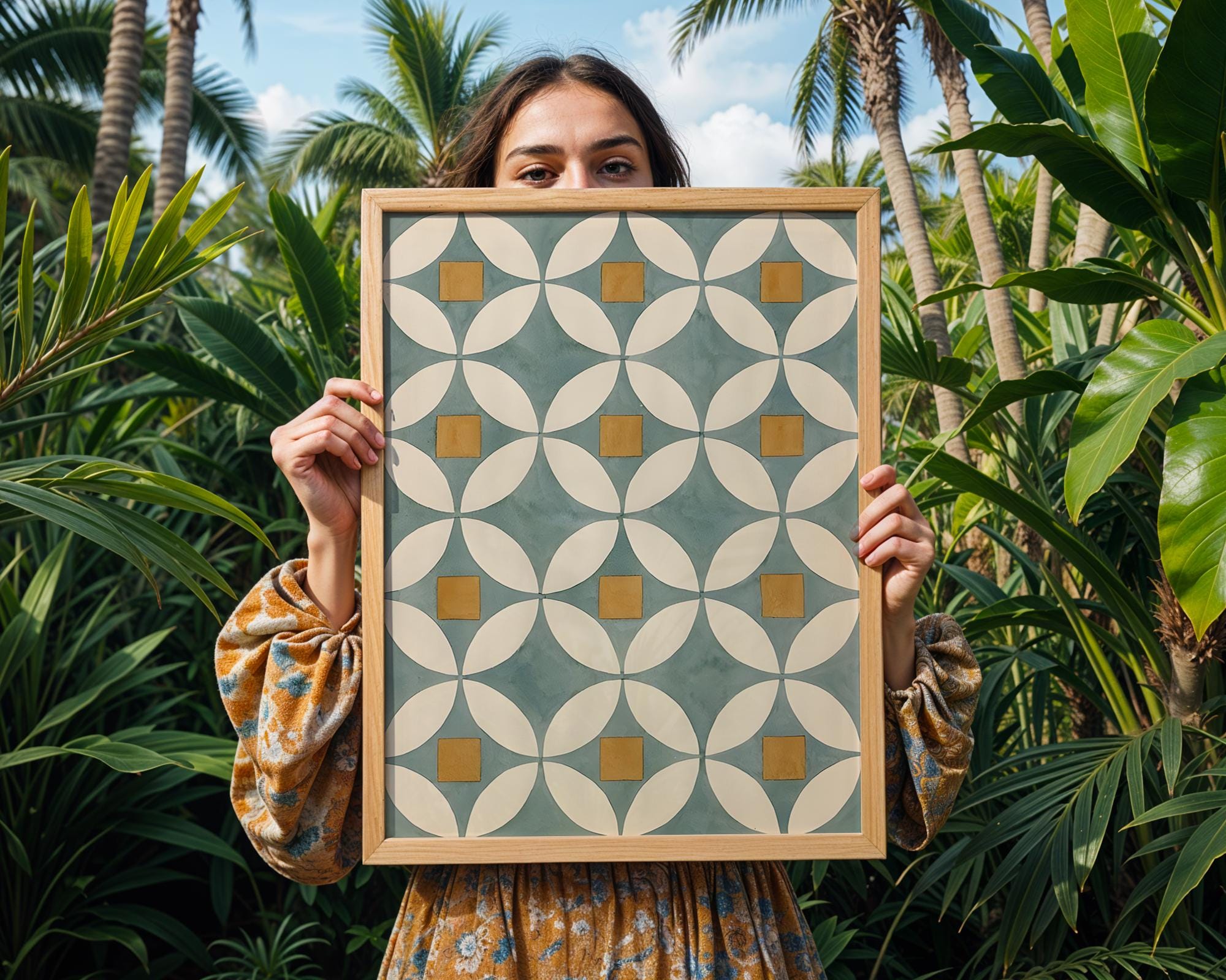 Midcentury Geometric Art Print | Blue, Gold, and White Poster wall art print, modern home decor, unframed artwork by Nomad & Nest