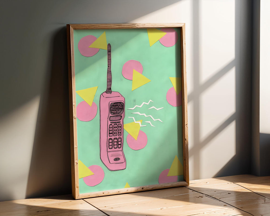 Modern Pop Art | 80s Cell Phone  Print | Retro Memphis Decor wall art print, modern home decor, unframed artwork by Nomad & Nest