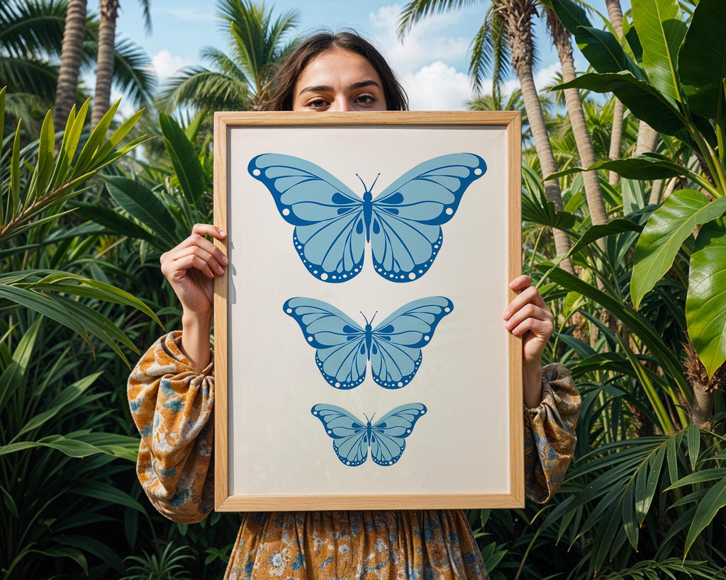 Blue Butterfly Trio Print | Minimalist Nature Wall Art wall art print, modern home decor, unframed artwork by Nomad & Nest