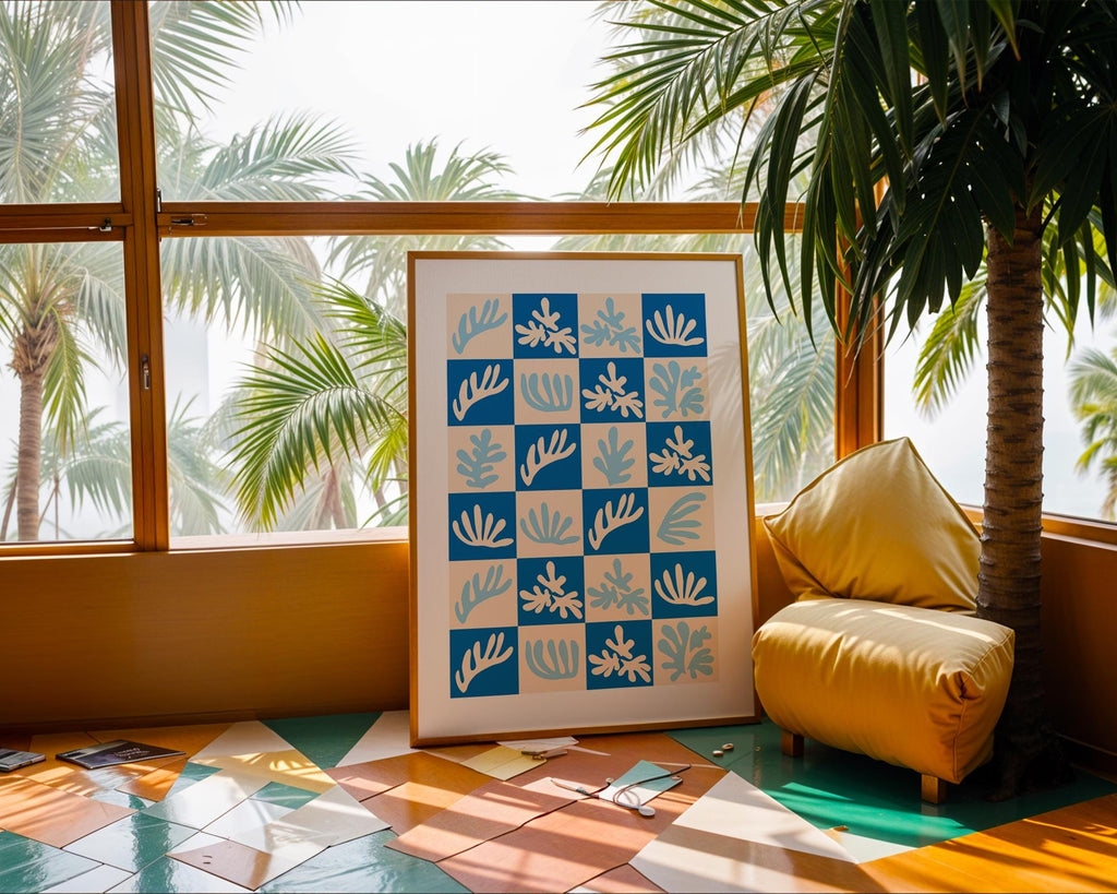 Matisse Style Blue Leaf Print | Coastal Modern Art Poster wall art print, modern home decor, unframed artwork by Nomad & Nest