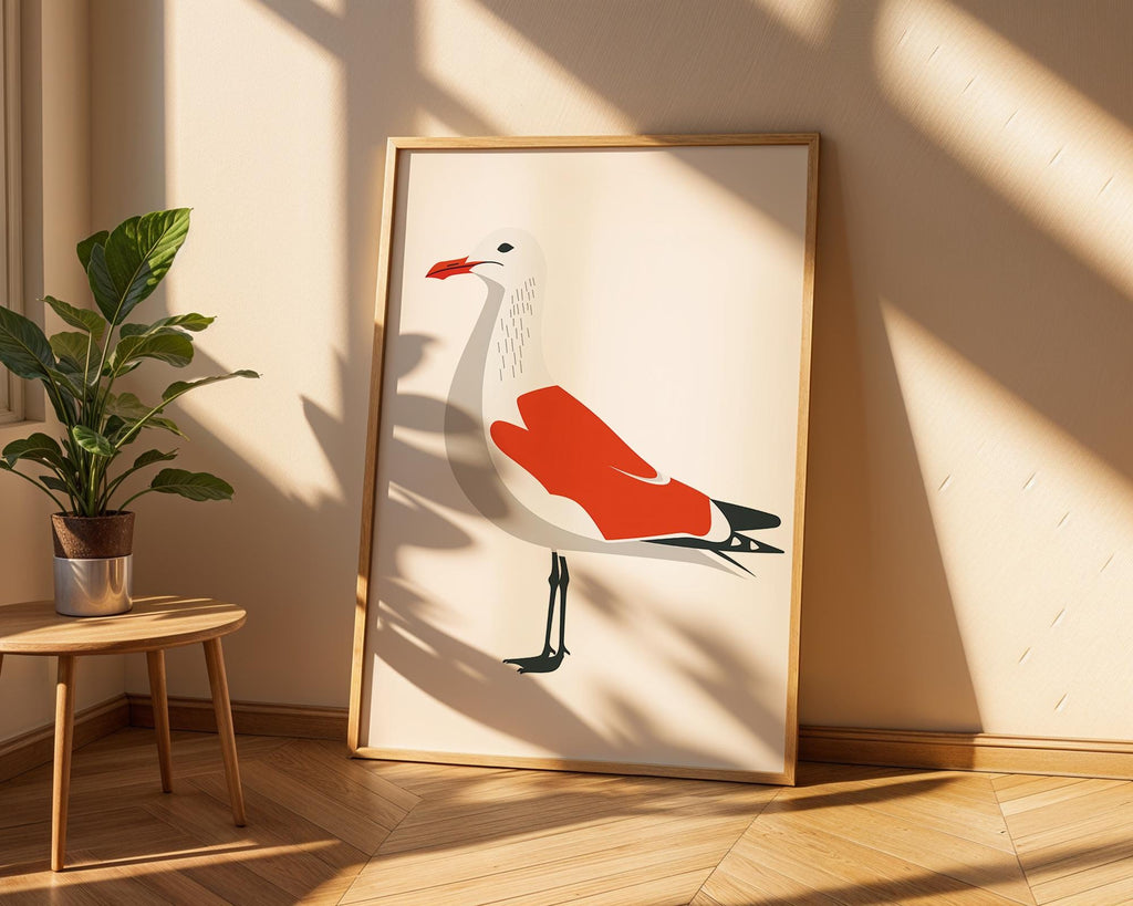 Red Seagull Art Print, Coastal Home Decor, Modern Sea Bird Illustration wall art print, modern home decor, unframed artwork by Nomad & Nest