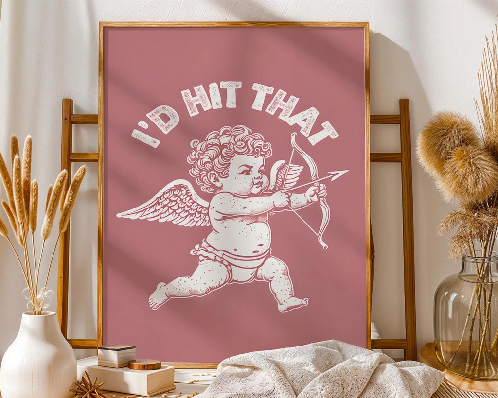 Positive Emotion | I’d Hit That Cupid Wall Art | Cheeky Love Illustration | Vintage Valentine Poster wall art print, modern home decor, unframed artwork by Nomad & Nest
