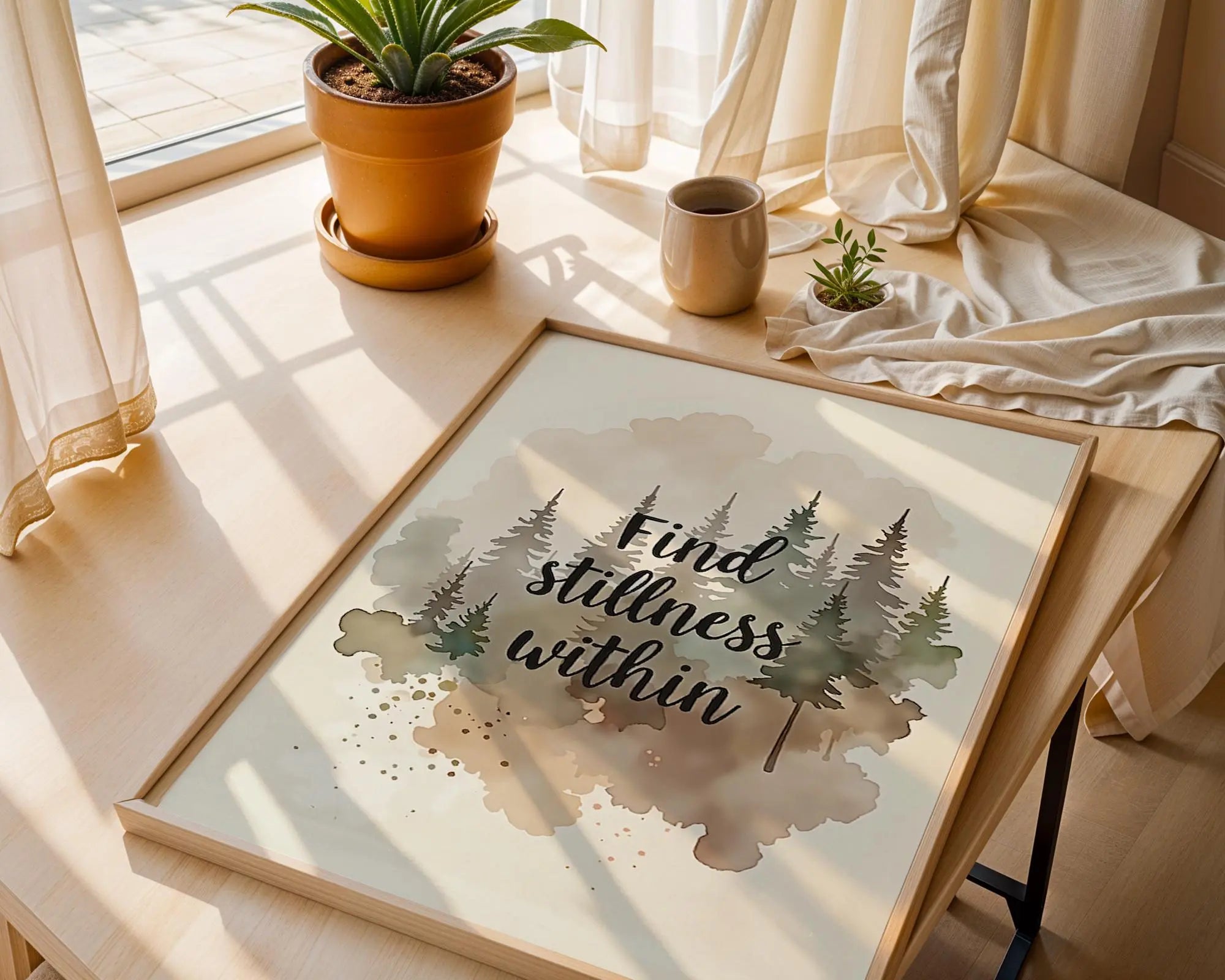 Positive Emotion | Find Stillness Within | Watercolor Forest Quote Art | Mindful Nature Print wall art print, modern home decor, unframed artwork by Nomad & Nest