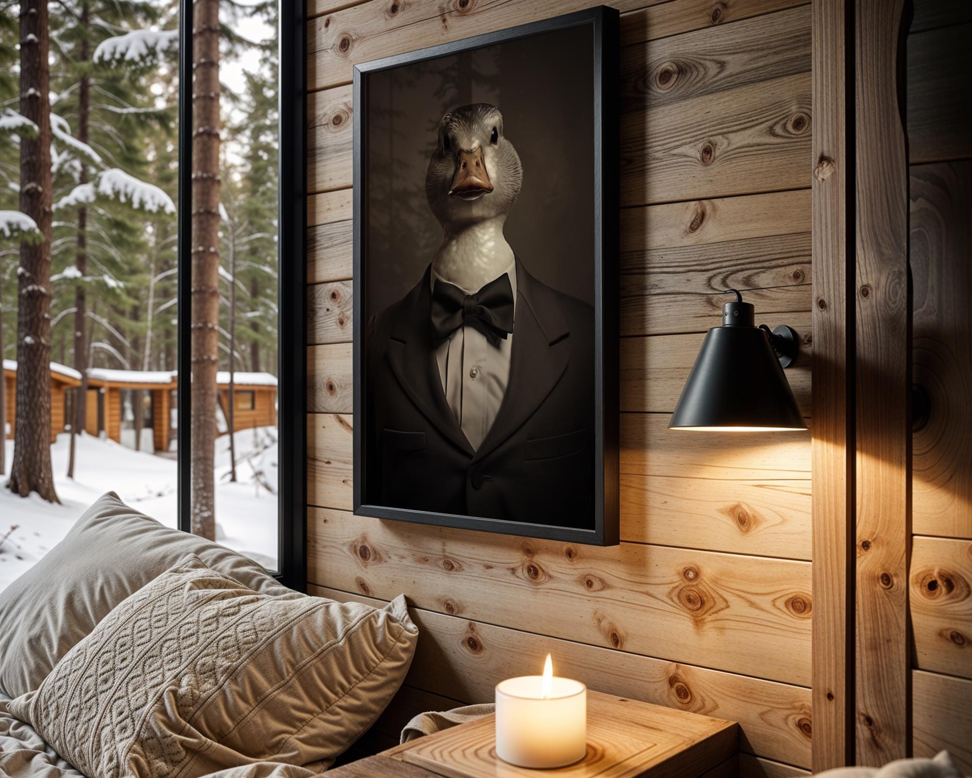 Duck in Tuxedo Art Print | Whimsical Animal Portrait wall art print, modern home decor, unframed artwork by Nomad & Nest