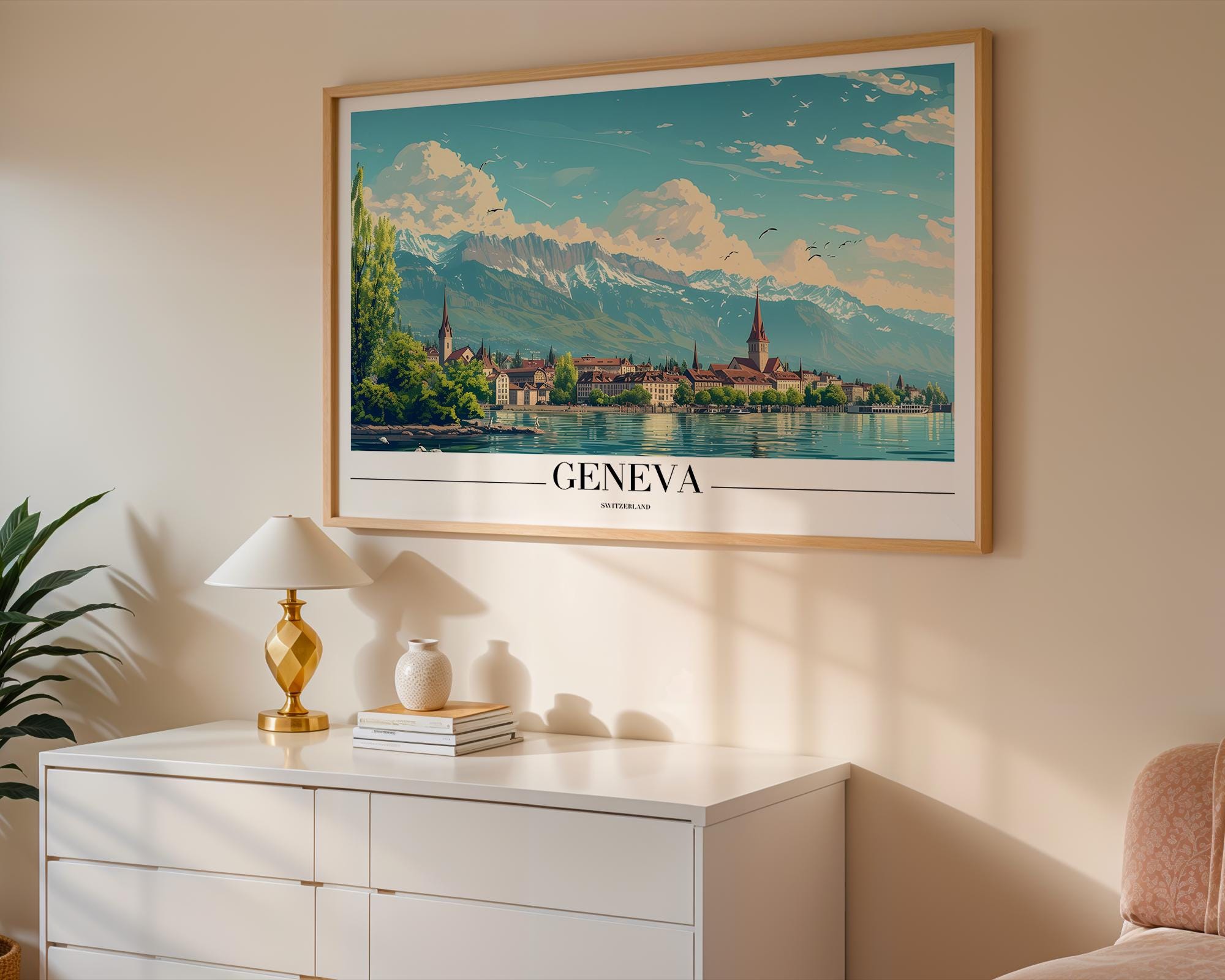 Geneva Switzerland Poster | Alpine Lake City Art Print wall art print, modern home decor, unframed artwork by Nomad & Nest