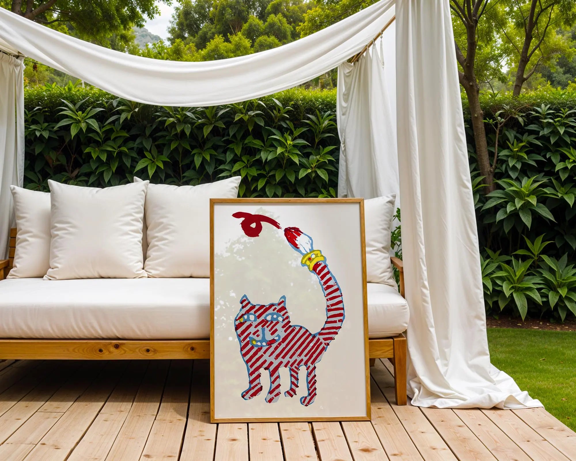 Striped Cat Wall Art | Whimsical Nursery Decor wall art print, modern home decor, unframed artwork by Nomad & Nest