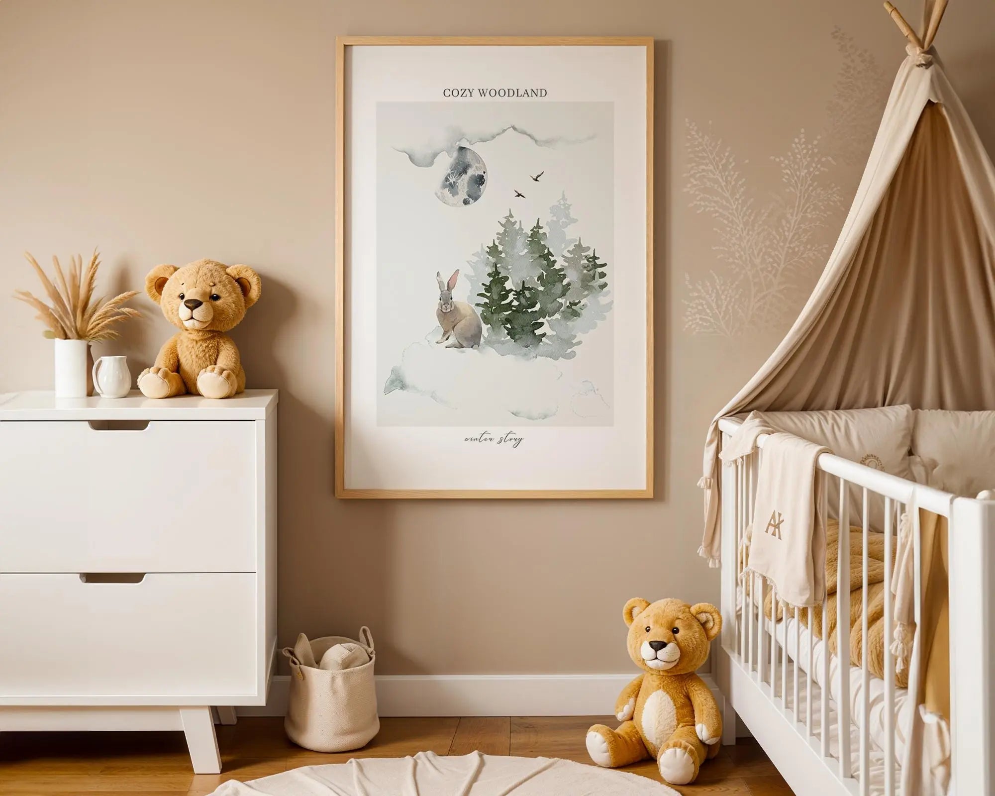 Playroom Ideas | Moonlit Bunny Nursery Wall Art | Woodland Night Animal Print wall art print, modern home decor, unframed artwork by Nomad & Nest
