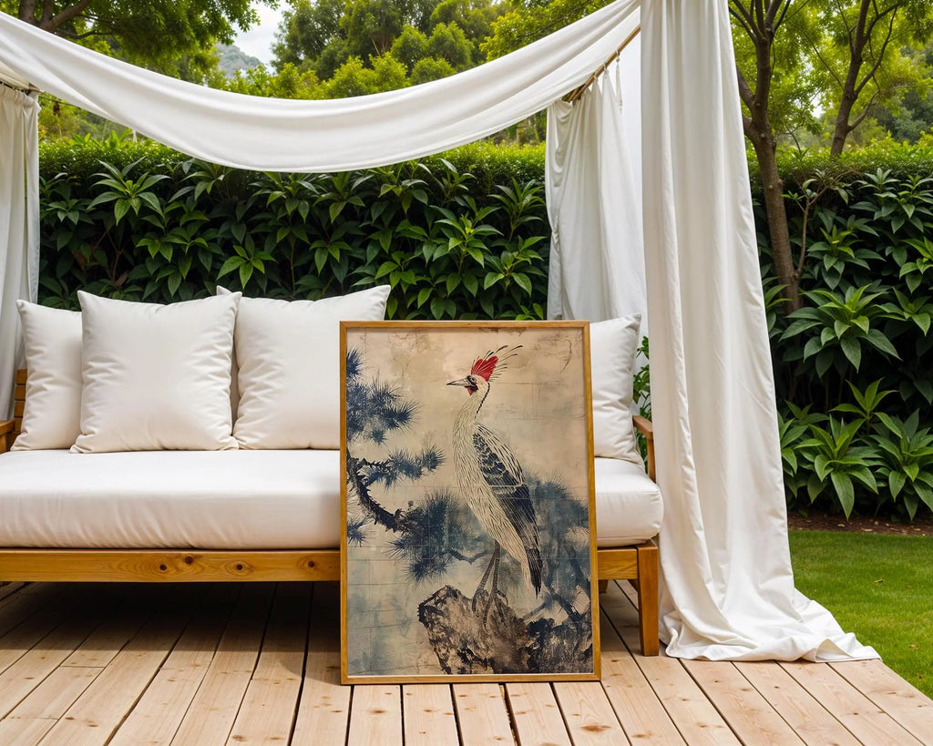 Japanese Crane Art Print | Blue and White Oriental Bird Poster wall art print, modern home decor, unframed artwork by Nomad & Nest