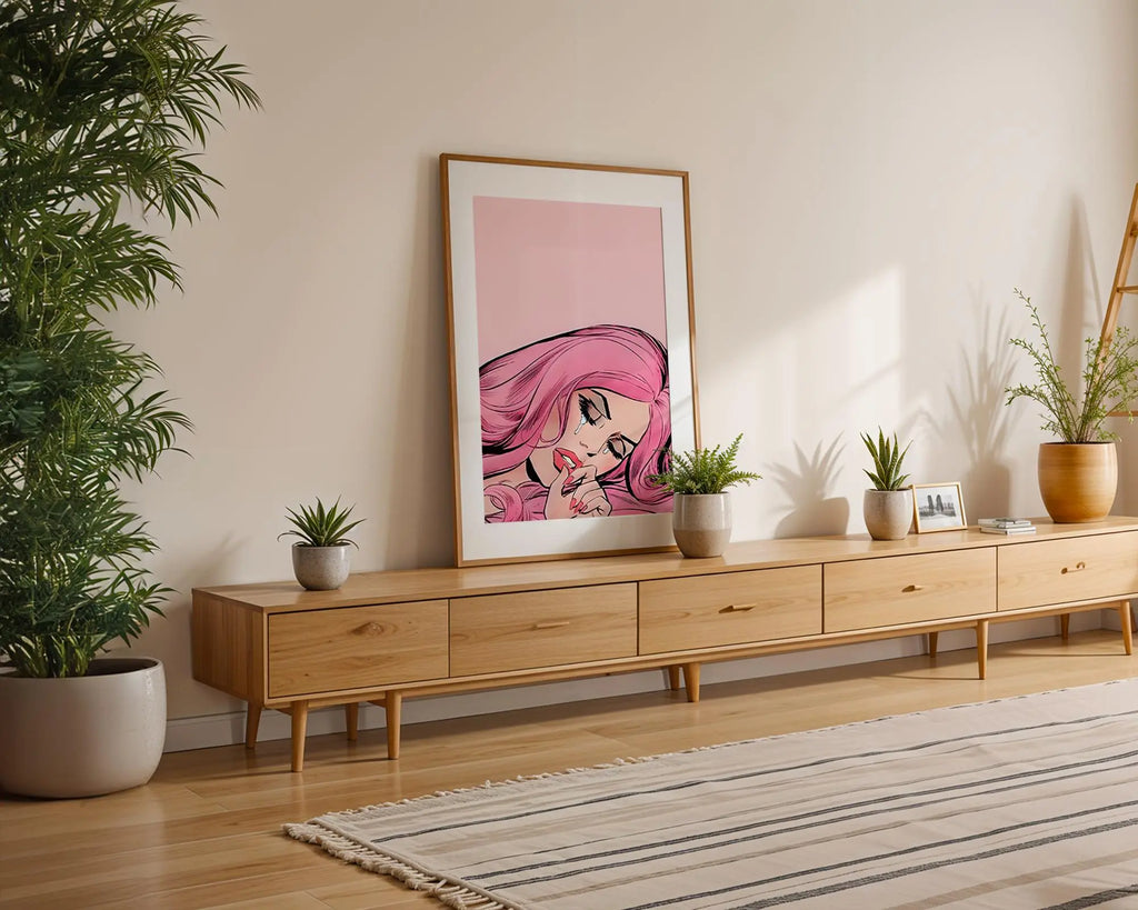 Modern Pop Art | Pink  Girl Print | Retro Comic Book Style Portrait wall art print, modern home decor, unframed artwork by Nomad & Nest
