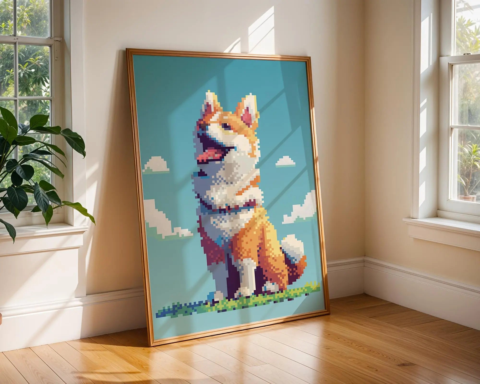 Shiba Inu Pixel Art Print | Retro Dog Illustration wall art print, modern home decor, unframed artwork by Nomad & Nest